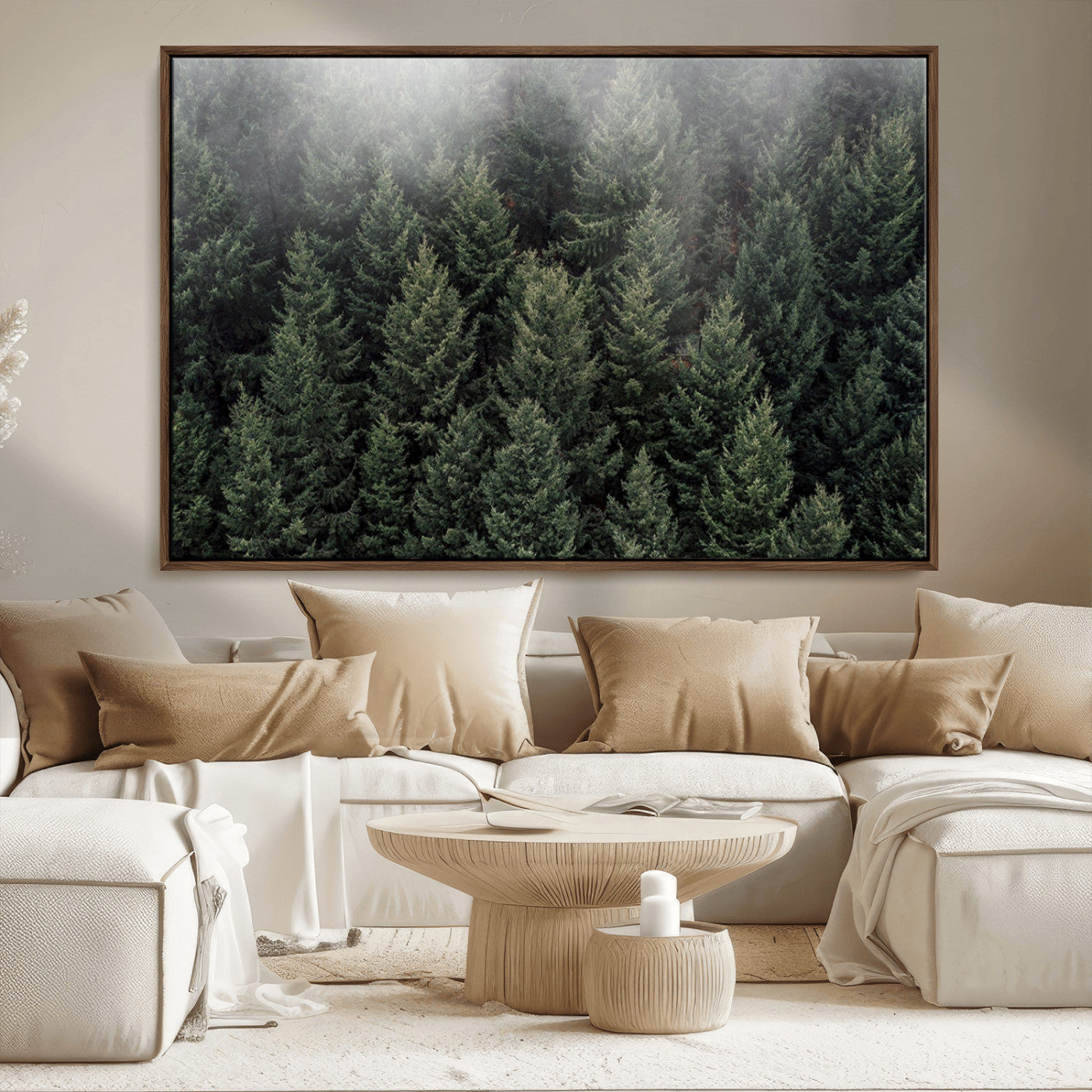 84059409-MGV-CV-36X24-Forest Wall Art – Misty Evergreen Trees Canvas Print, Tranquil Nature Photography Decor for Bedroom, Living Room, Office, Cabin or