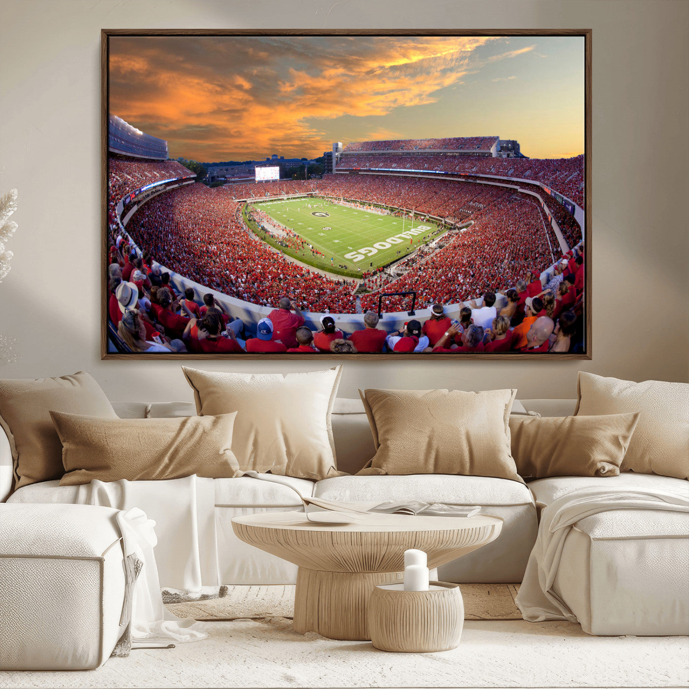 73680988-MGV-CV-36X24-Sanford Stadium Wall Art – Georgia Bulldogs Football Sunset Game Canvas Print, College Sports Decor for Man Cave, Bar, Office, or
