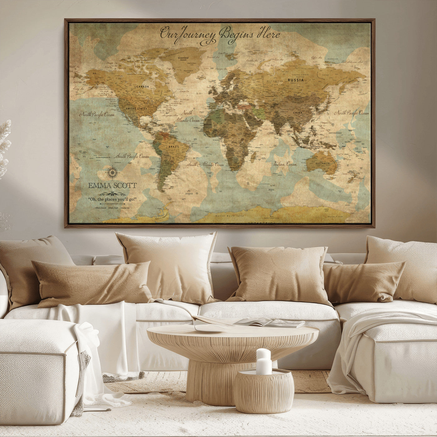 54795344-MGV-CV-36X24-Personalized World Map Wall Art – Vintage Adventure Travel Map with Custom Names, Rustic Wall Décor for Couples, Families