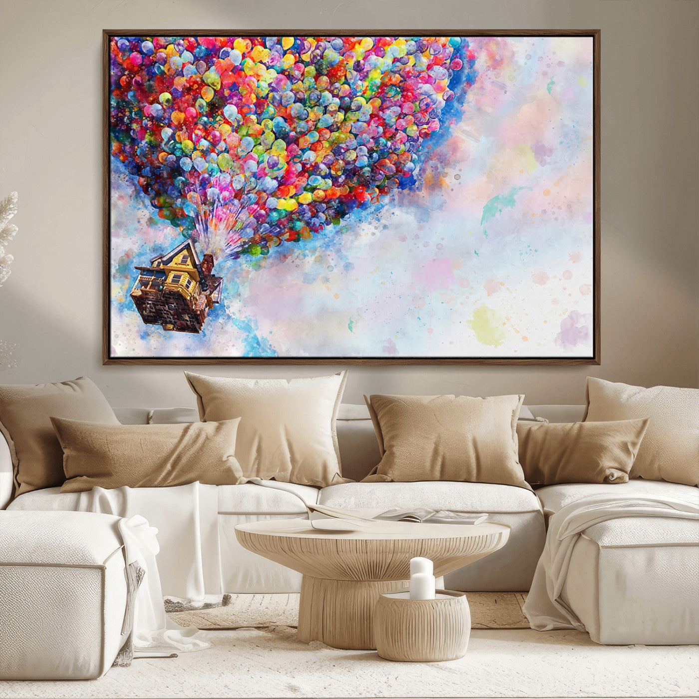 18792-MGV-CV-36X24-Up Movie House Wall Art Canvas Print, Framed Carls Journey Art Picture Print, Up Inspired Perfect Animated Whimsical Decor Artwork