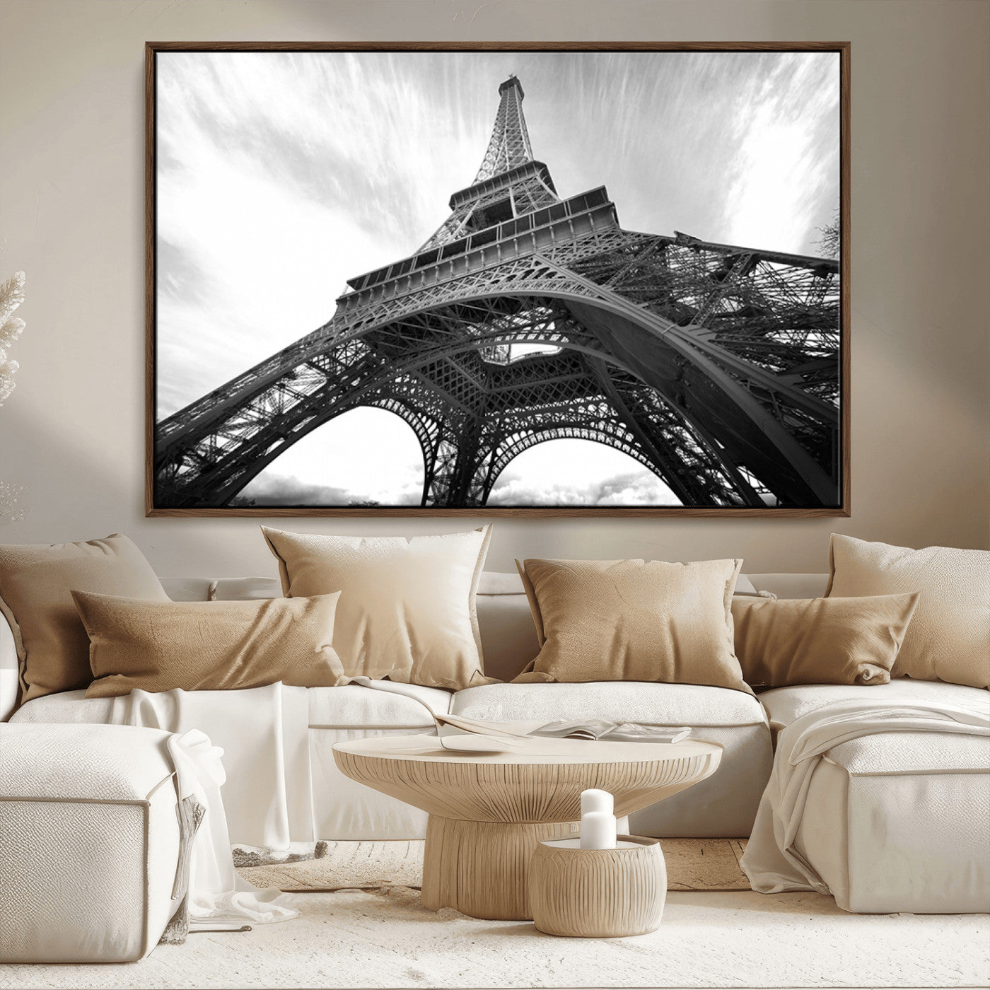 40006-MGV-CV-36X24-Eiffel Tower Wall Art – Black and White Architectural Photo Print, Paris Inspired Decor for Bedroom, Office, Studio or Modern
