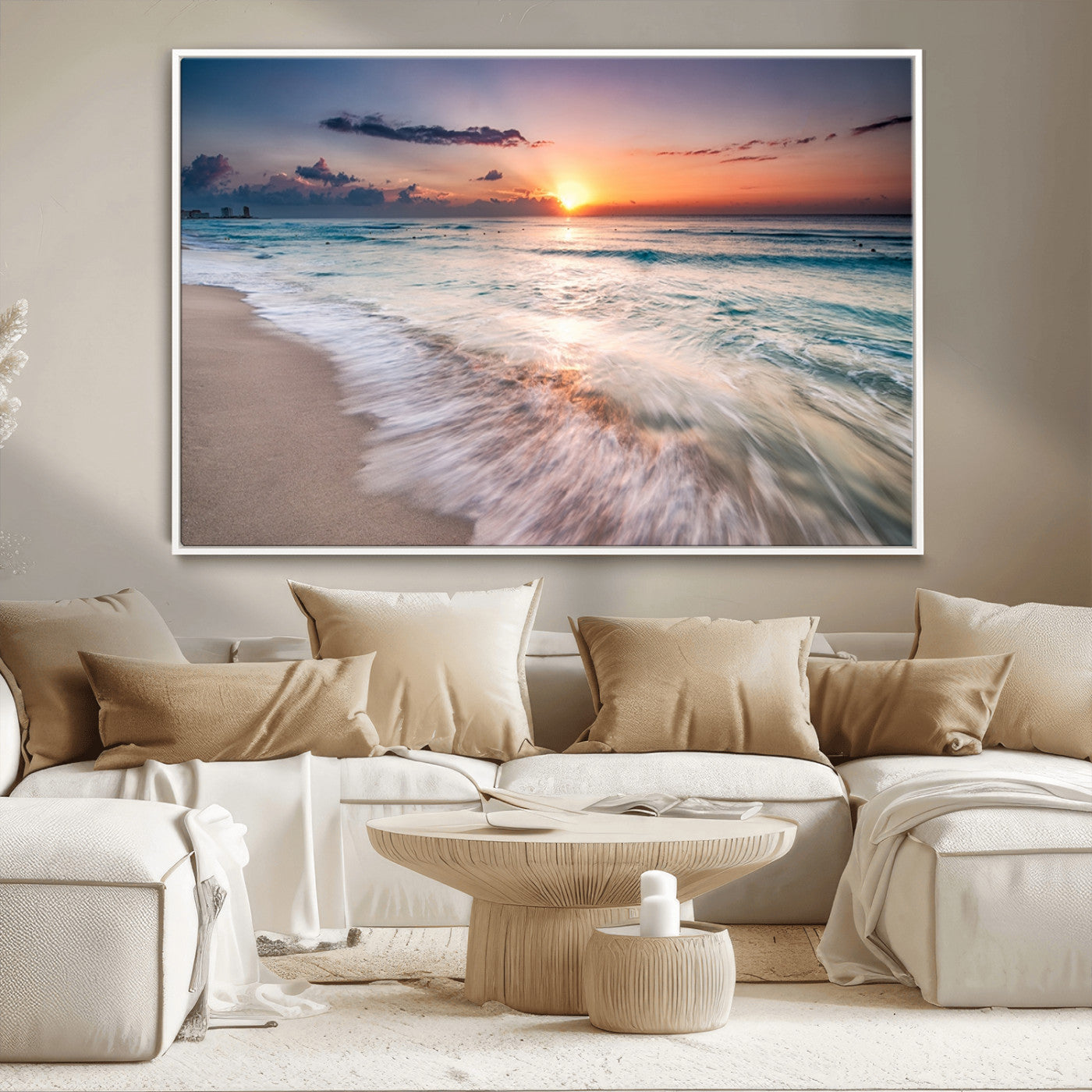 71849-MGV-CV-36X24-Sunrise Ocean Beach Wall Art – Serene Seascape Canvas Print with Gentle Waves, Coastal Nature Decor for Bedroom, Living Room or