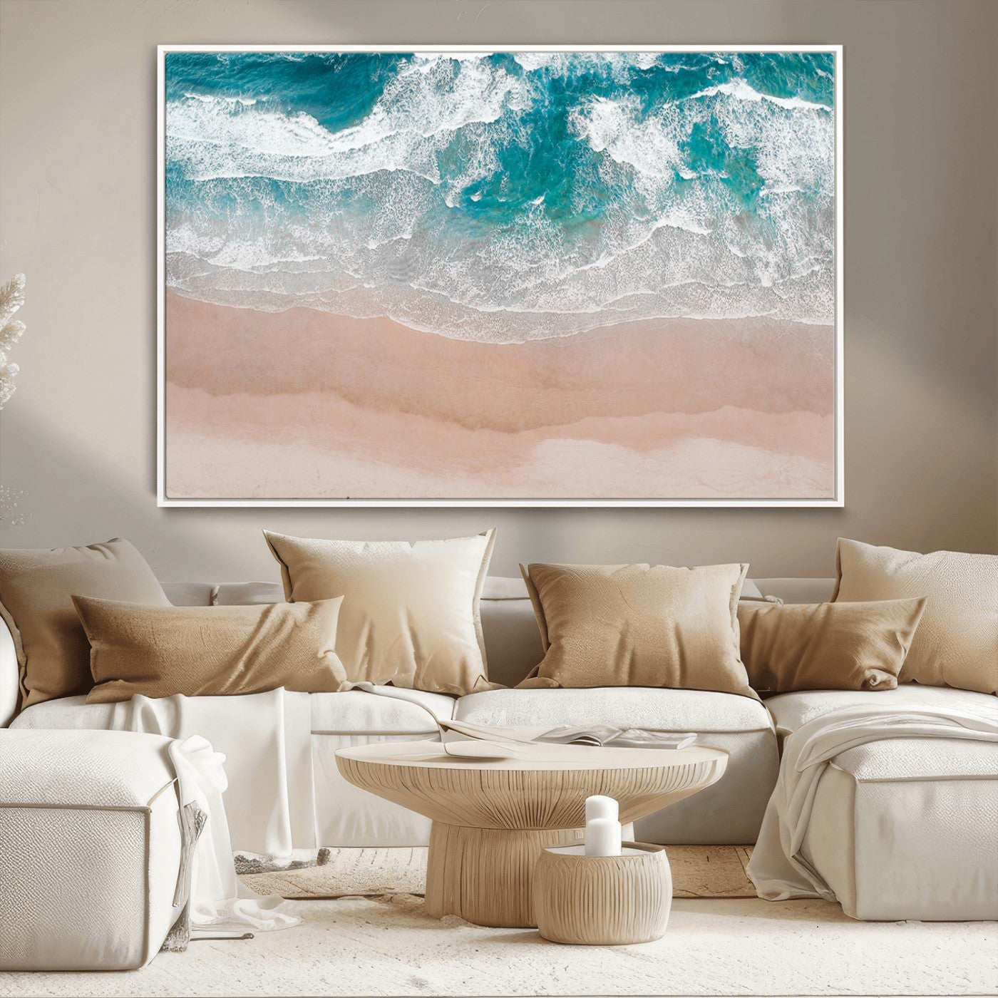 39236-MGV-CV-36X24-Ocean Beach Wall Art – Aerial View of Waves and Sand Canvas Print, Coastal Home Decor for Living Room, Bedroom, Office or Beach