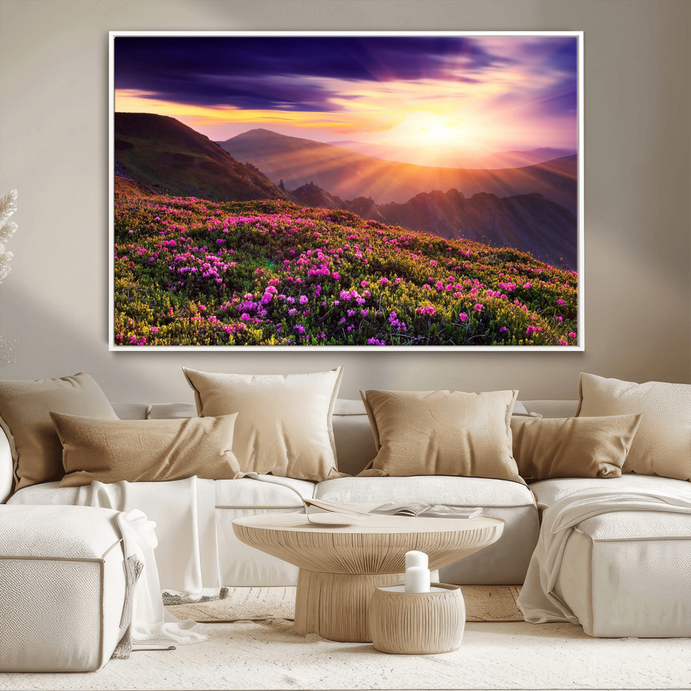 49741-MGV-CV-36X24-Mountain Sunrise Wall Art – Vibrant Floral Landscape Canvas Print, Nature Home Decor for Living Room, Bedroom Office or Cabin