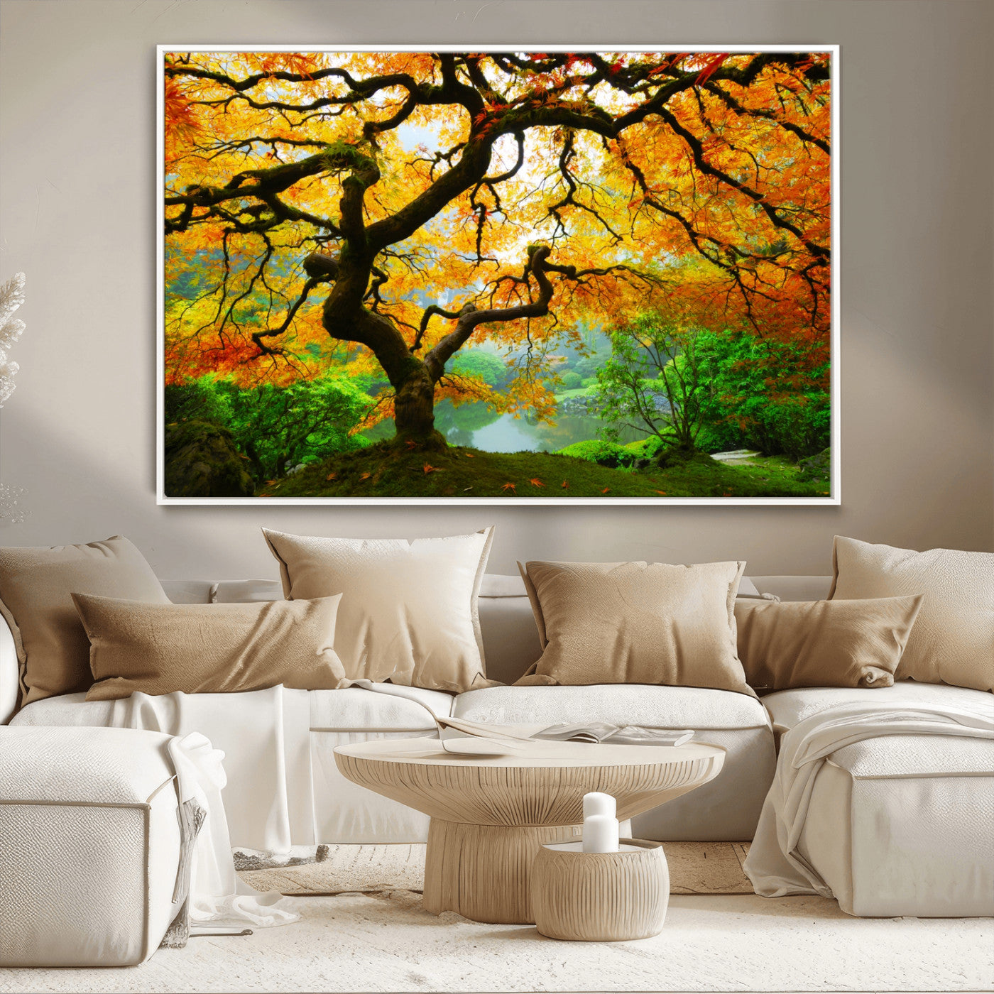 78748-MGV-CV-36X24-Golden Autumn Maple Tree Wall Art – Bright Fall Colors Canvas Print, Serene Nature Decor for Living Room, Bedroom or Office