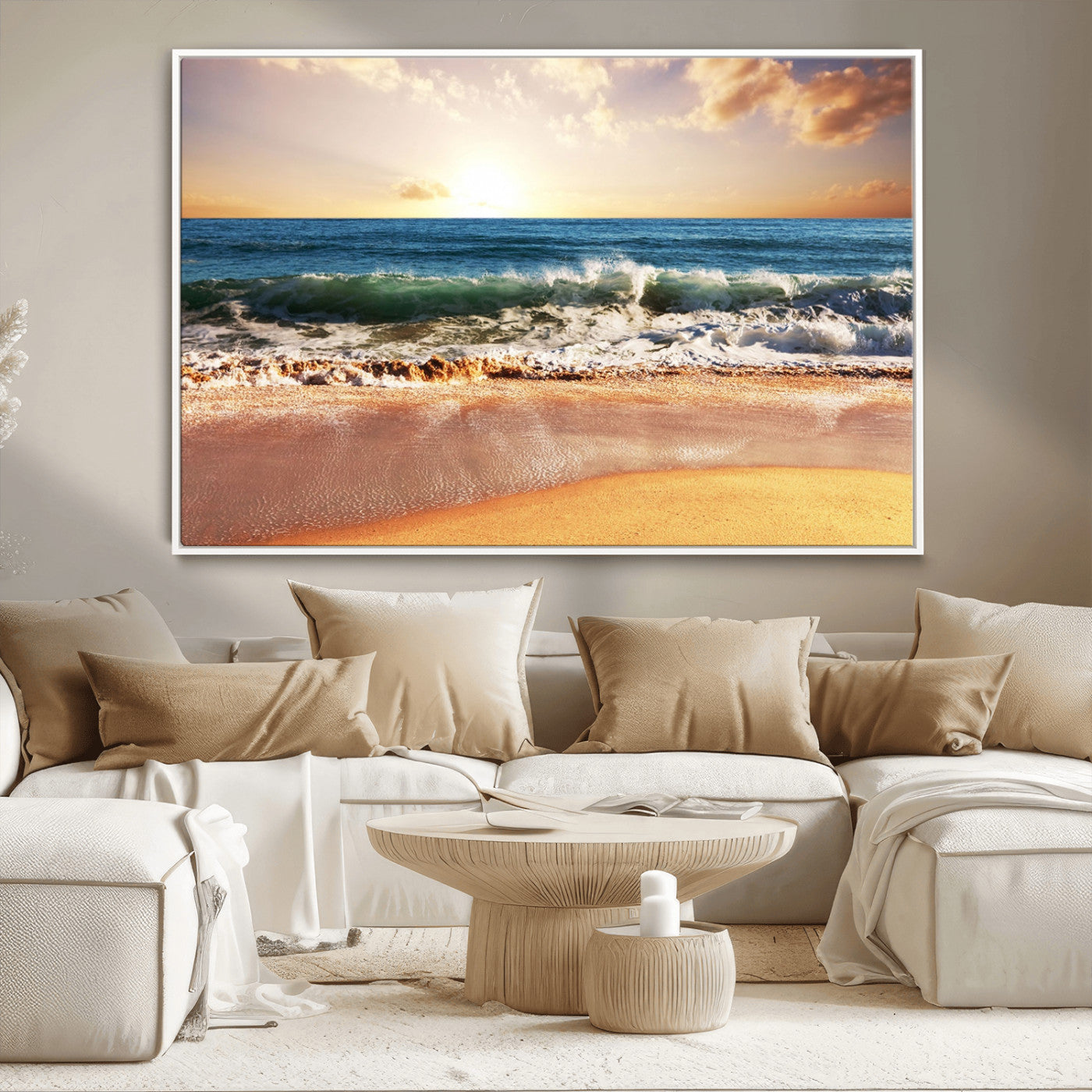 79005-MGV-CV-36X24-Golden Sunrise Ocean Waves Wall Art – Panoramic Seashore Canvas Print, Calming Coastal Decor for Home, Office or Relaxation Space