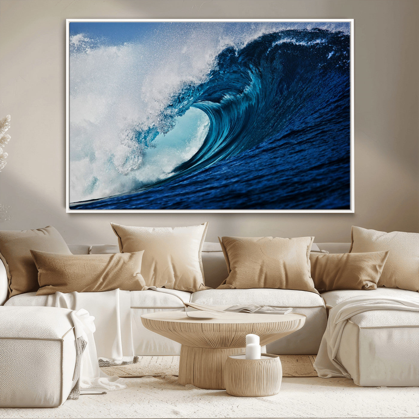 89502-MGV-CV-36X24-Powerful Ocean Wave Wall Art – Panoramic Blue Sea Wave Canvas Print, Coastal Surf Photography Artwork for Living Room, Bedroom, or