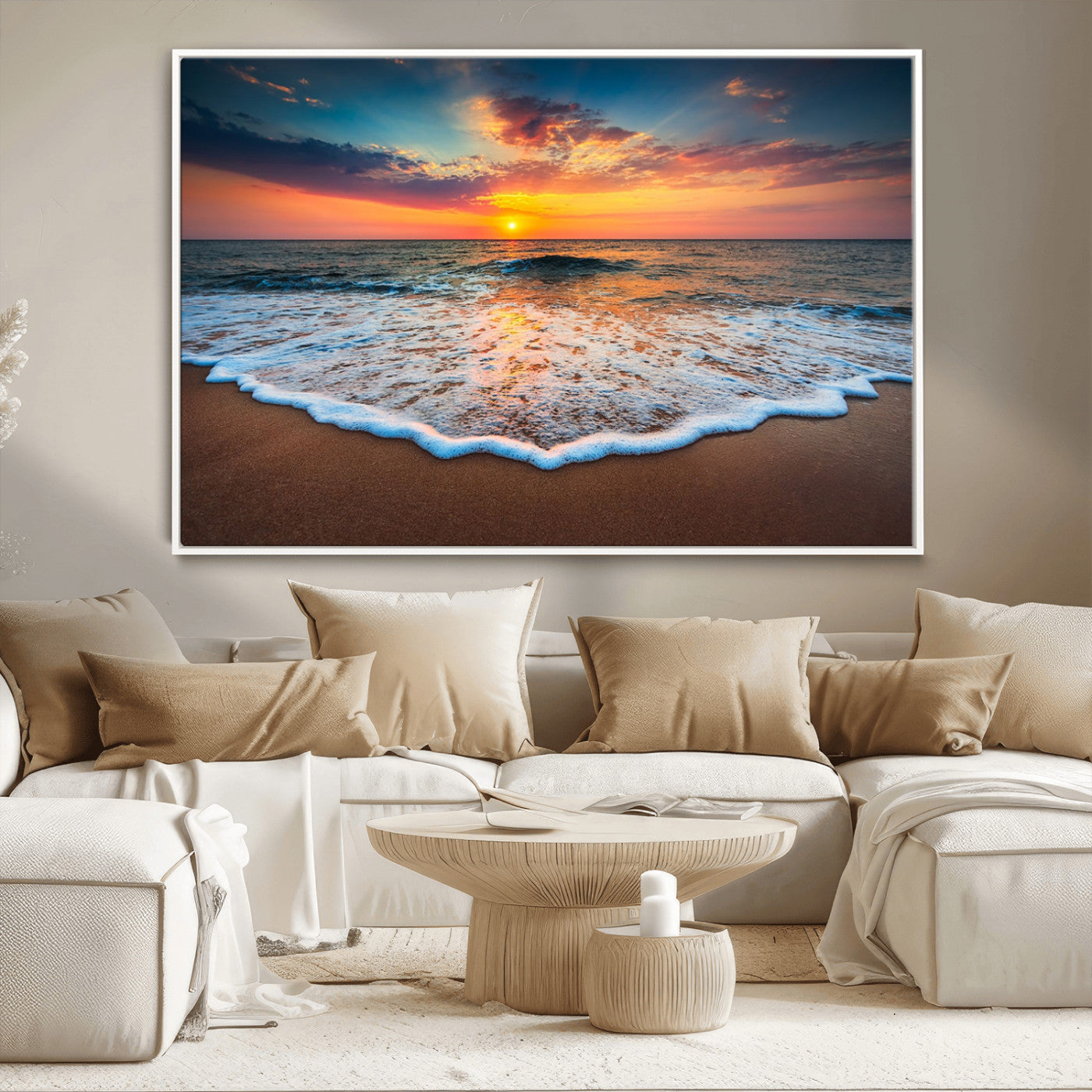 16110-MGV-CV-36X24-Ocean Sunset Wall Art – Vibrant Beach Waves and Horizon Canvas Print, Relaxing Coastal Seascape Decor for Living Room or Bedroom
