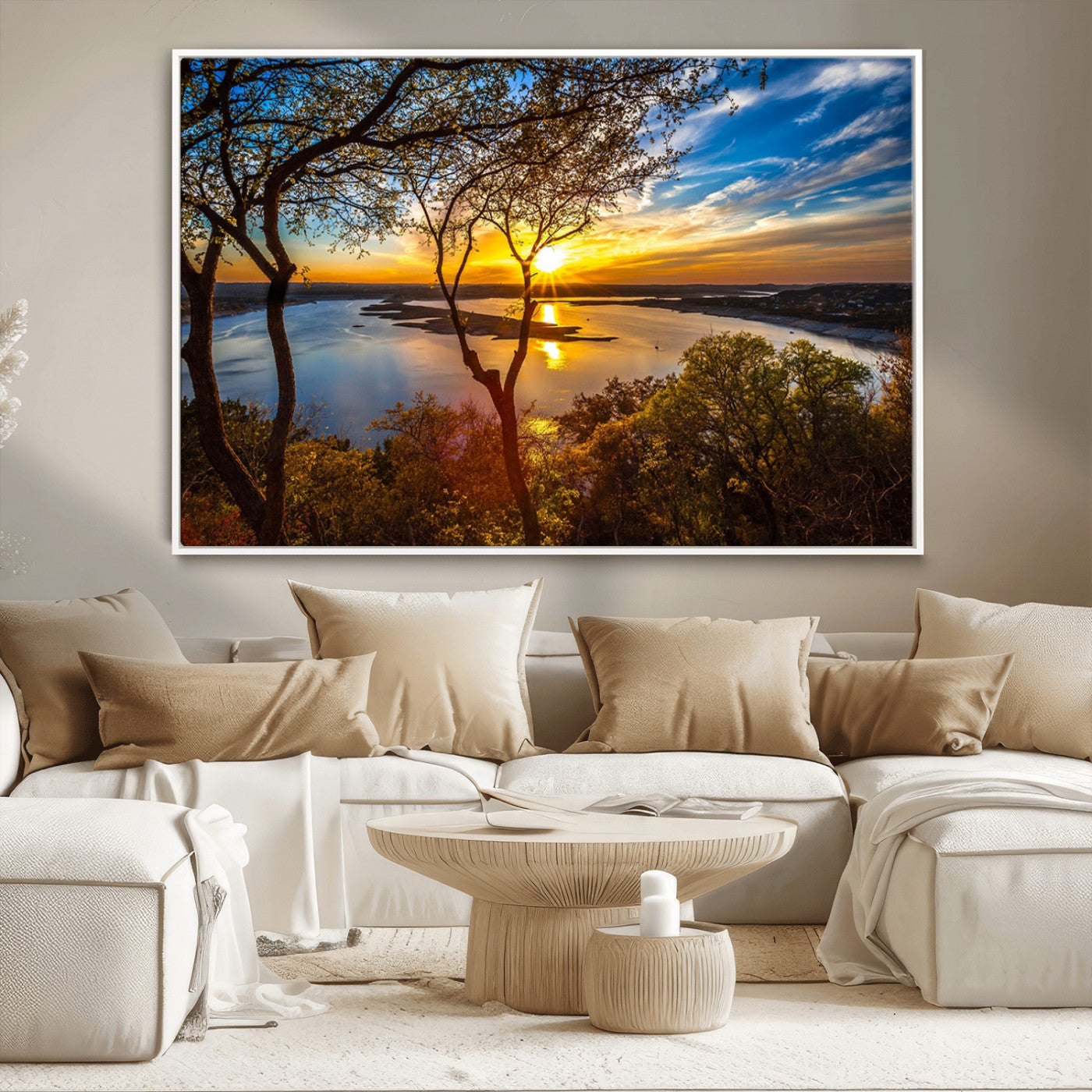 71863-MGV-CV-36X24-Lake Sunset Wall Art – Scenic Nature Canvas Print with Trees and Golden Sky, Serene Landscape Decor for Living Room, Bedroom or