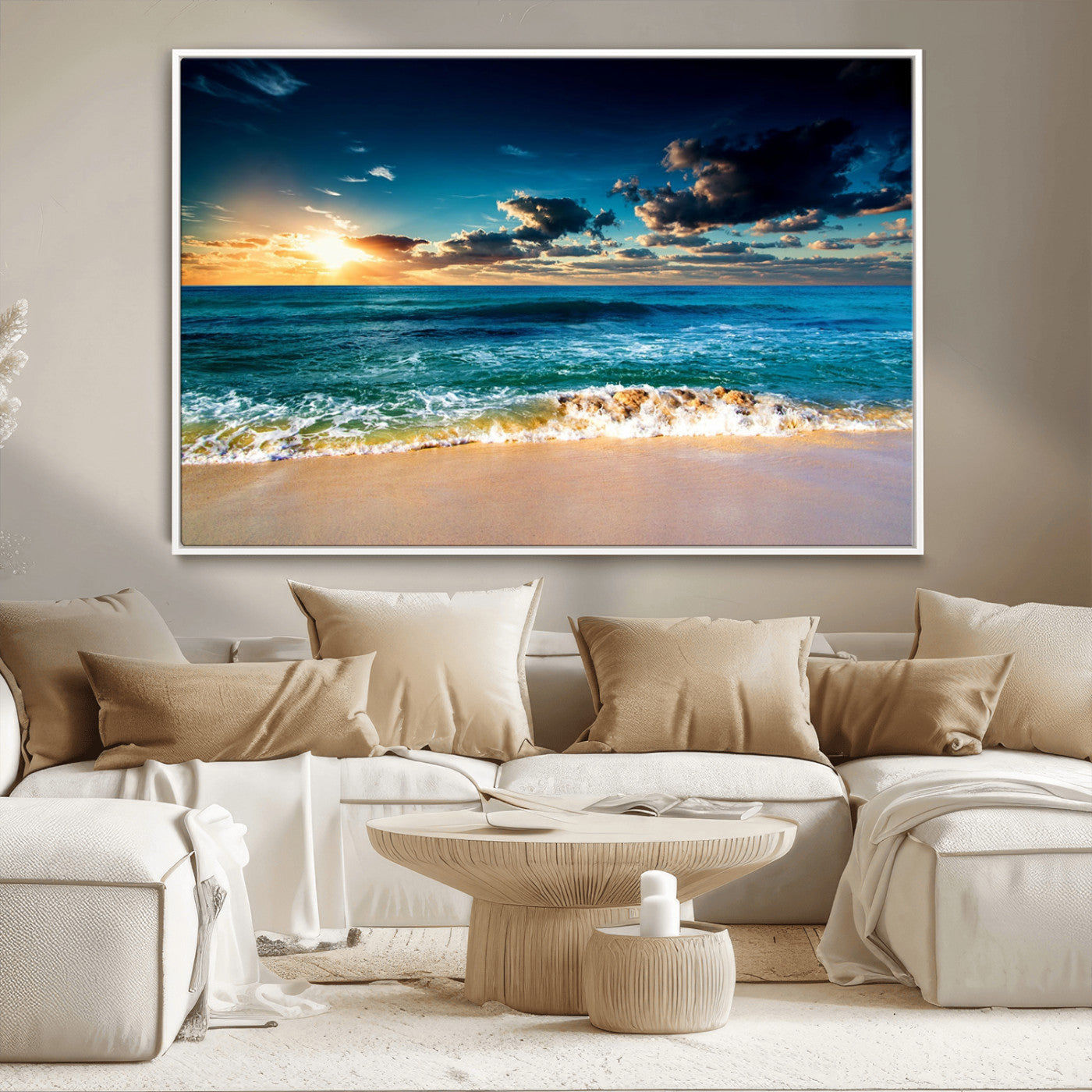 88985-MGV-CV-36X24-Ocean Sunset Wall Art – Tranquil Beach Waves Canvas Print, Coastal Seascape Decor for Living Room or Office