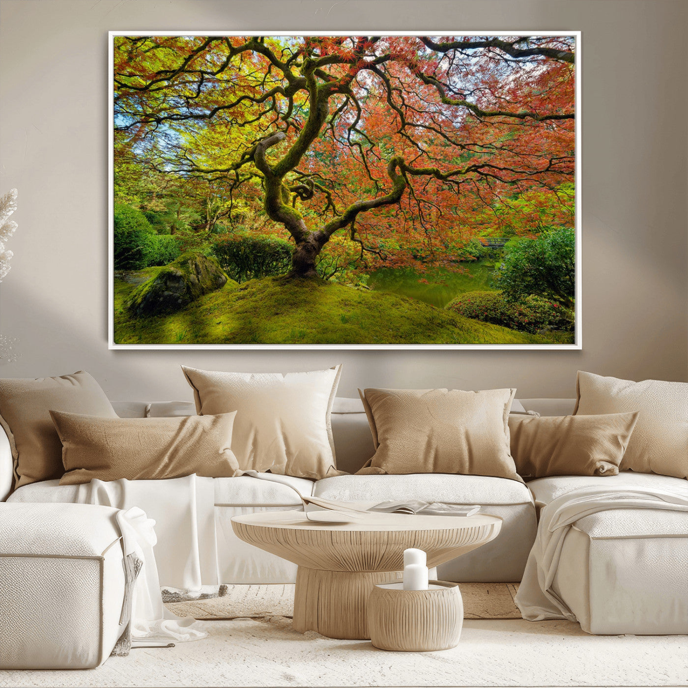 10316-MGV-CV-36X24-Japanese Maple Tree Wall Art – Colorful Autumn Foliage Canvas Print, Zen Nature Landscape Artwork for Living Room Bedroom, or