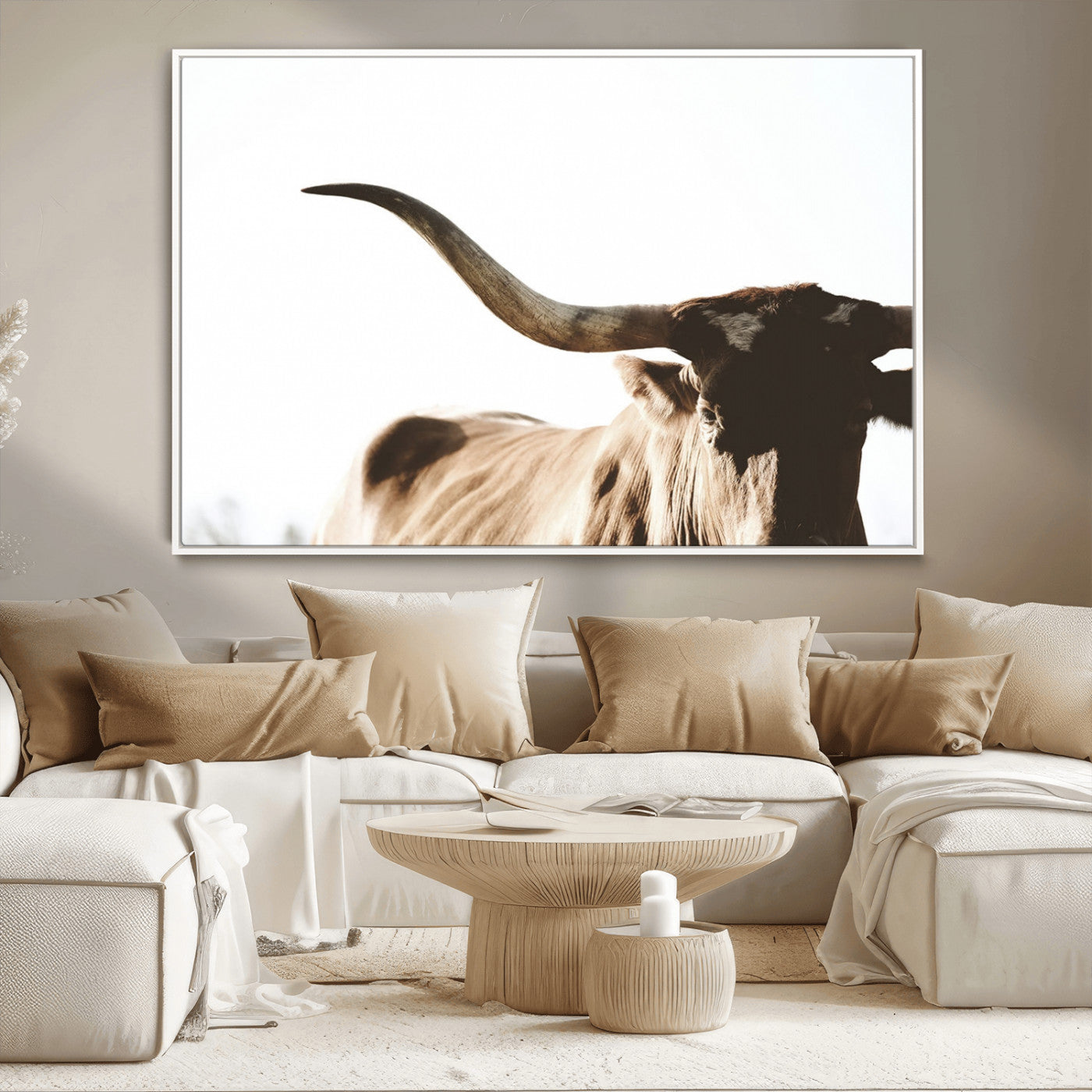 35866-MGV-CV-36X24-Texas Longhorn Wall Art – Rustic Western Bull Canvas Print, Farmhouse Animal Photography Decor for Living Room, Office, or Ranch