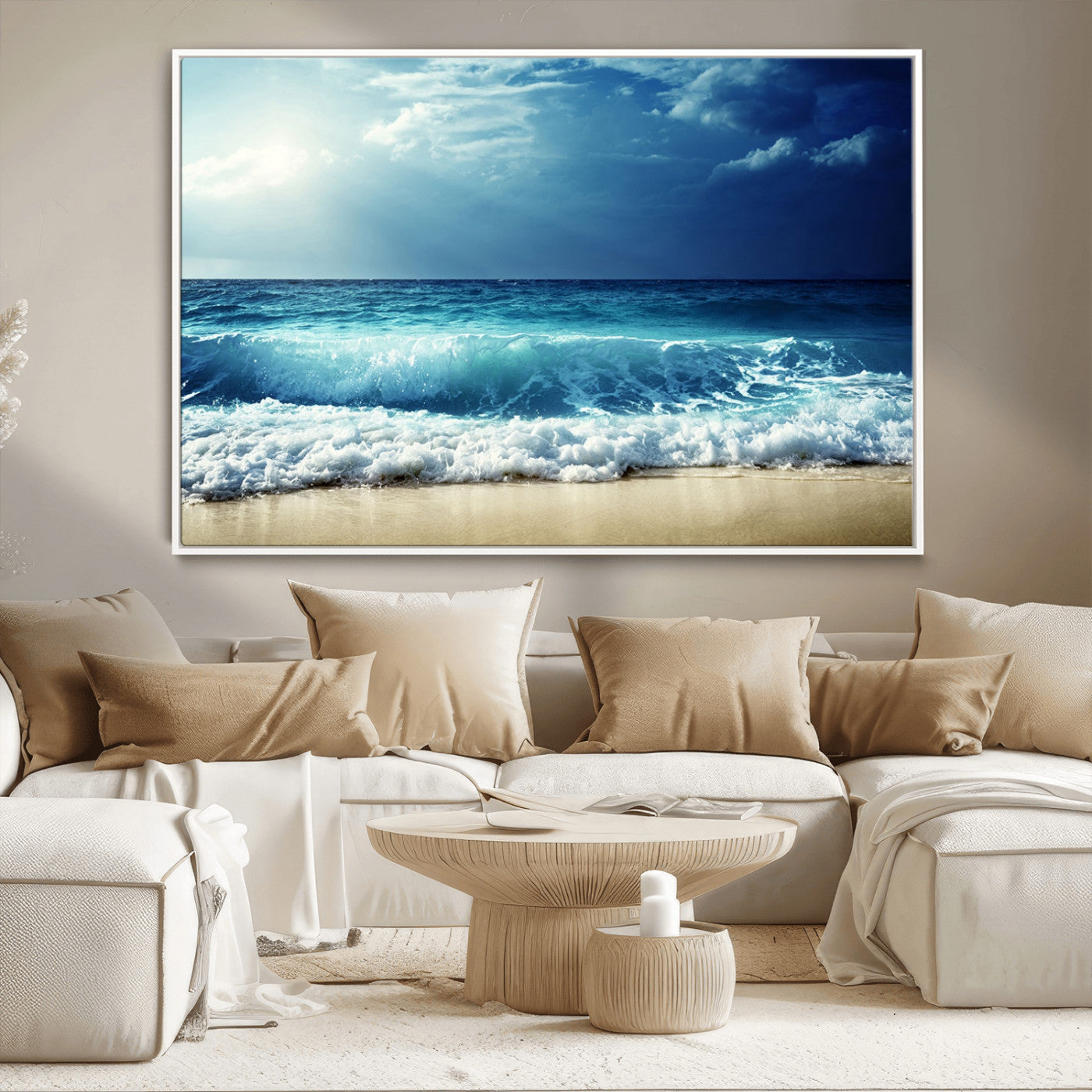 84116-MGV-CV-36X24-Ocean Wave Wall Art – Blue Sea and Beach Canvas Print, Coastal Seascape Photography Artwork for Living Room, Bedroom, or Office