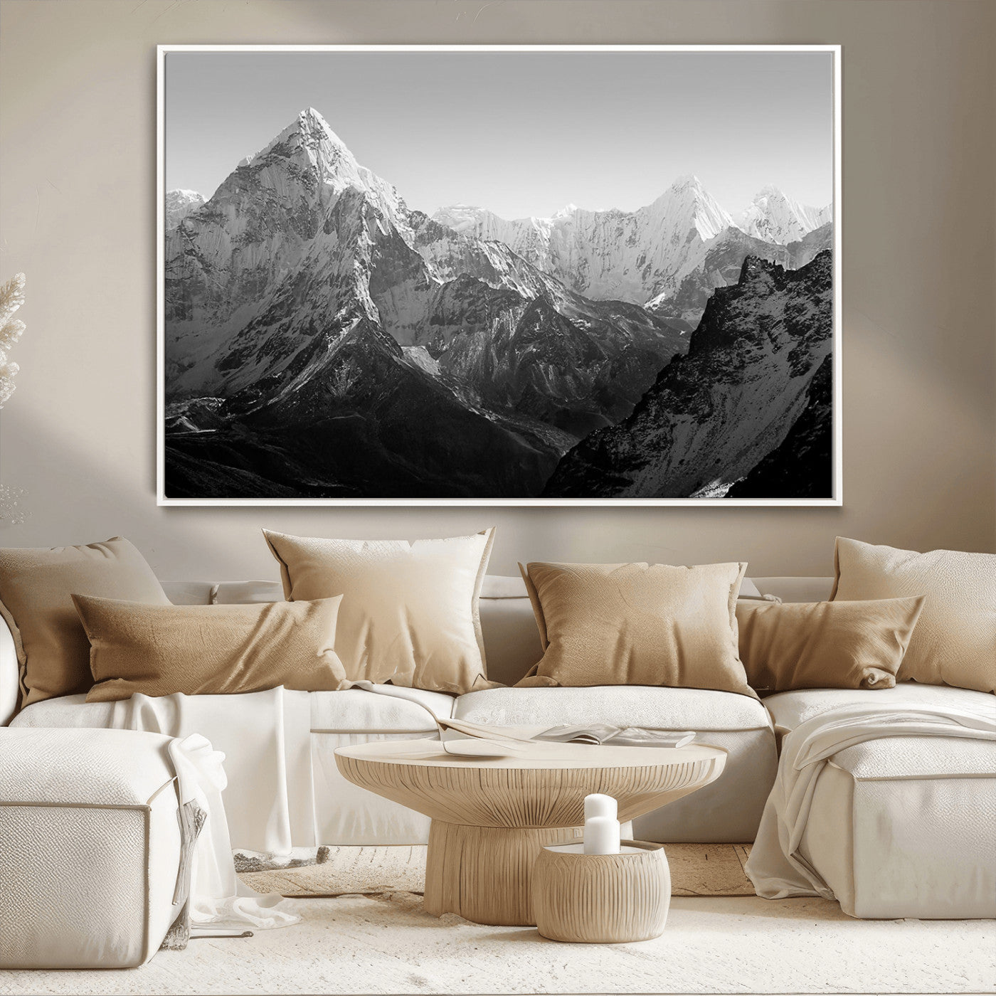 10775-MGV-CV-36X24-Snow Capped Mountain Wall Art – Black and White Canvas Print of Majestic Peaks, Nature Landscape Photography for Office, Bedroom,