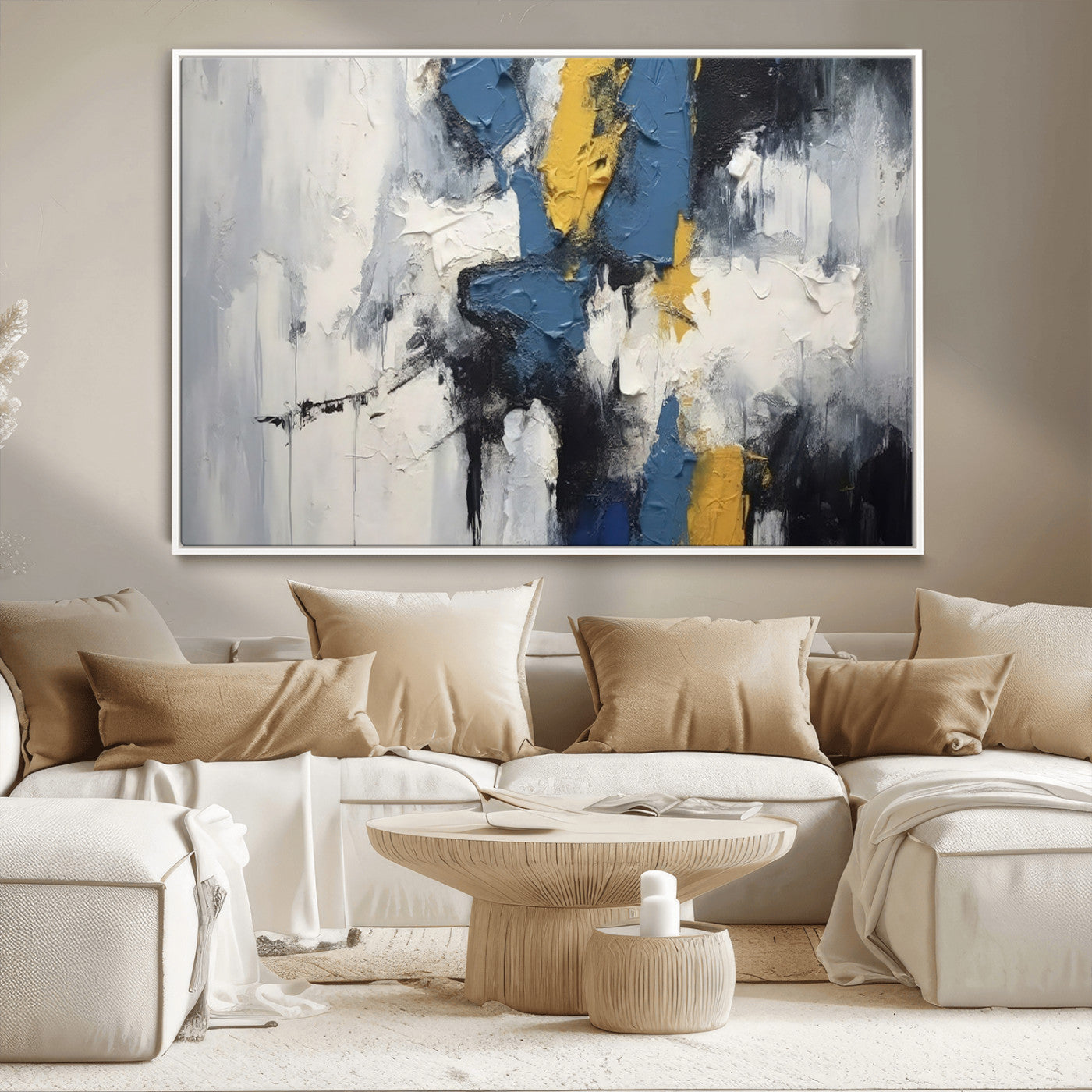 63850-MGV-CV-36X24-Abstract Blue and Yellow Wall Art – Modern Textured Canvas Painting, Bold Contemporary Artwork for Living Room, Bedroom or Office