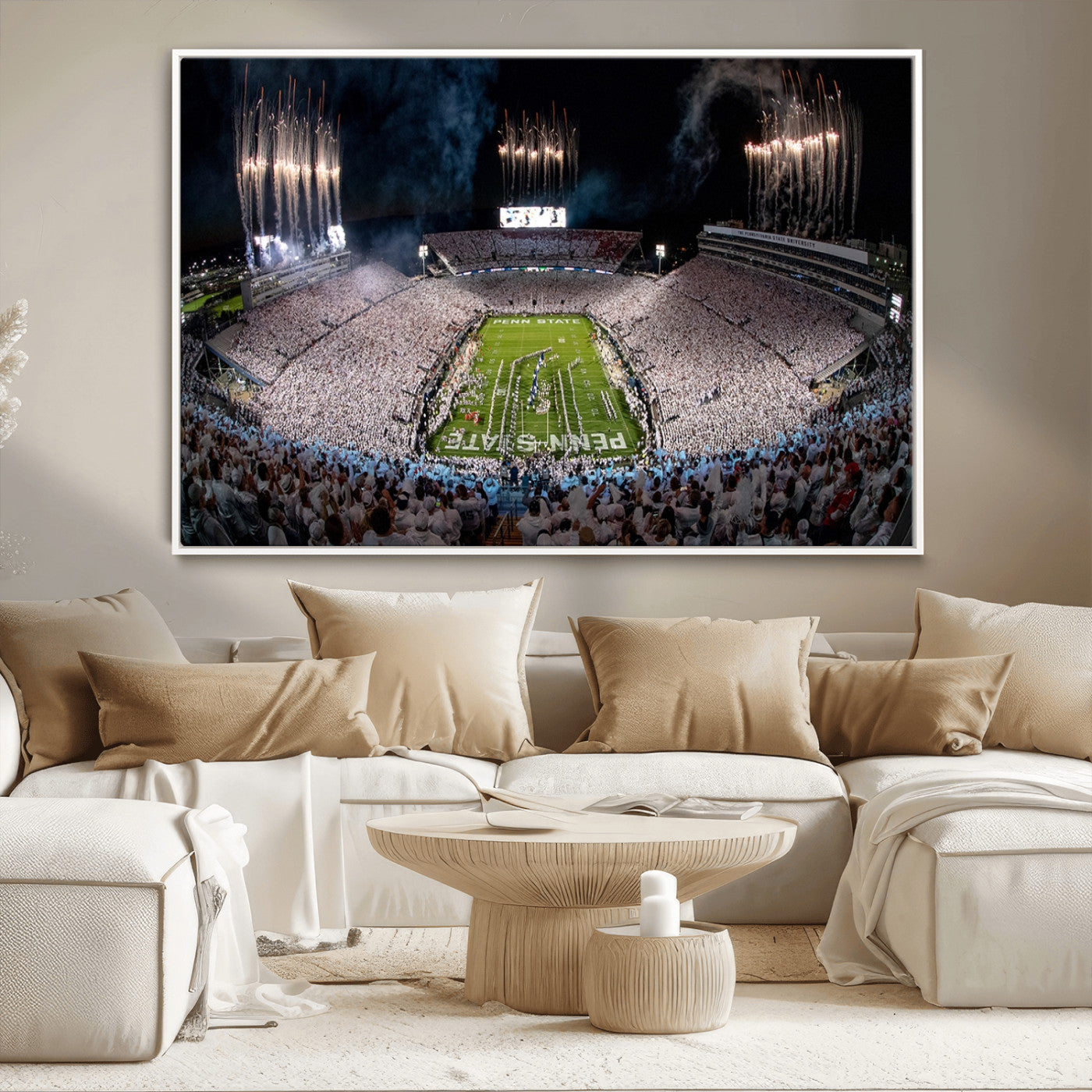 11391-MGV-CV-36X24-Penn State Stadium Wall Art – Panoramic White Out Football Game Canvas Print, College Sports Decor for Office, Man Cave, or Living