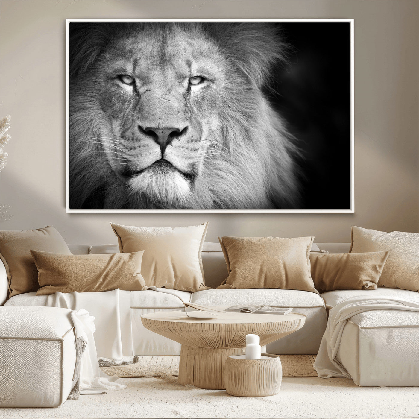 94453-MGV-CV-36X24-Lion Portrait Wall Art – Black and White King of the Jungle Canvas Print, Safari Wildlife Decor for Office, Bedroom, or Living