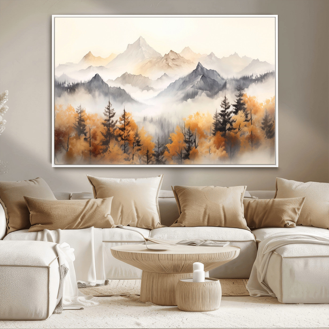 70049-MGV-CV-36X24-Autumn Mountain Forest Wall Art – Misty Landscape Canvas Print, Rustic Nature Inspired Decor for Living Room, Bedroom or Office