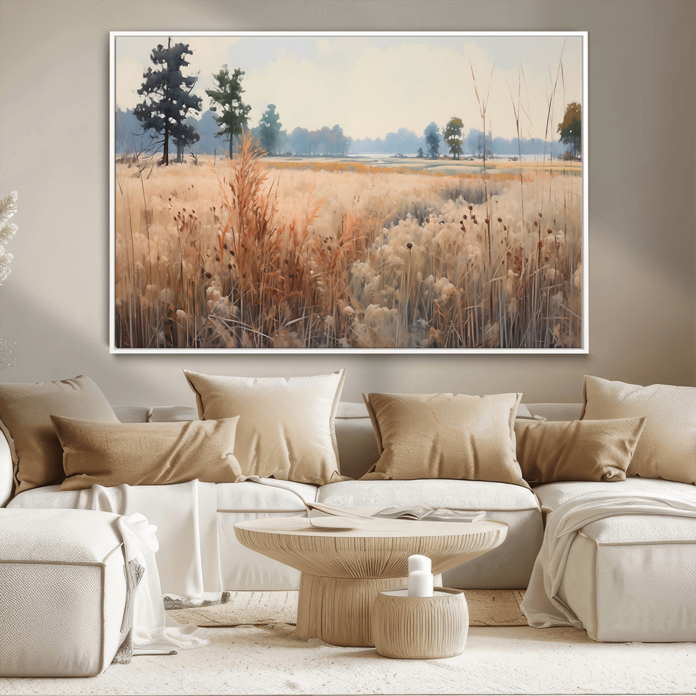 98822-MGV-CV-36X24-Autumn Meadow Wall Art – Tranquil Grassland Landscape Canvas Print, Rustic Country Decor for Living Room, Bedroom or Farmhouse