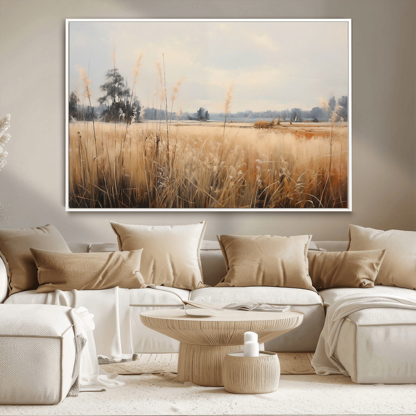 38193-MGV-CV-36X24-Golden Meadow Wall Art – Serene Grassland Landscape Canvas Print, Rustic Nature Decor for Bedroom, Living Room or Farmhouse