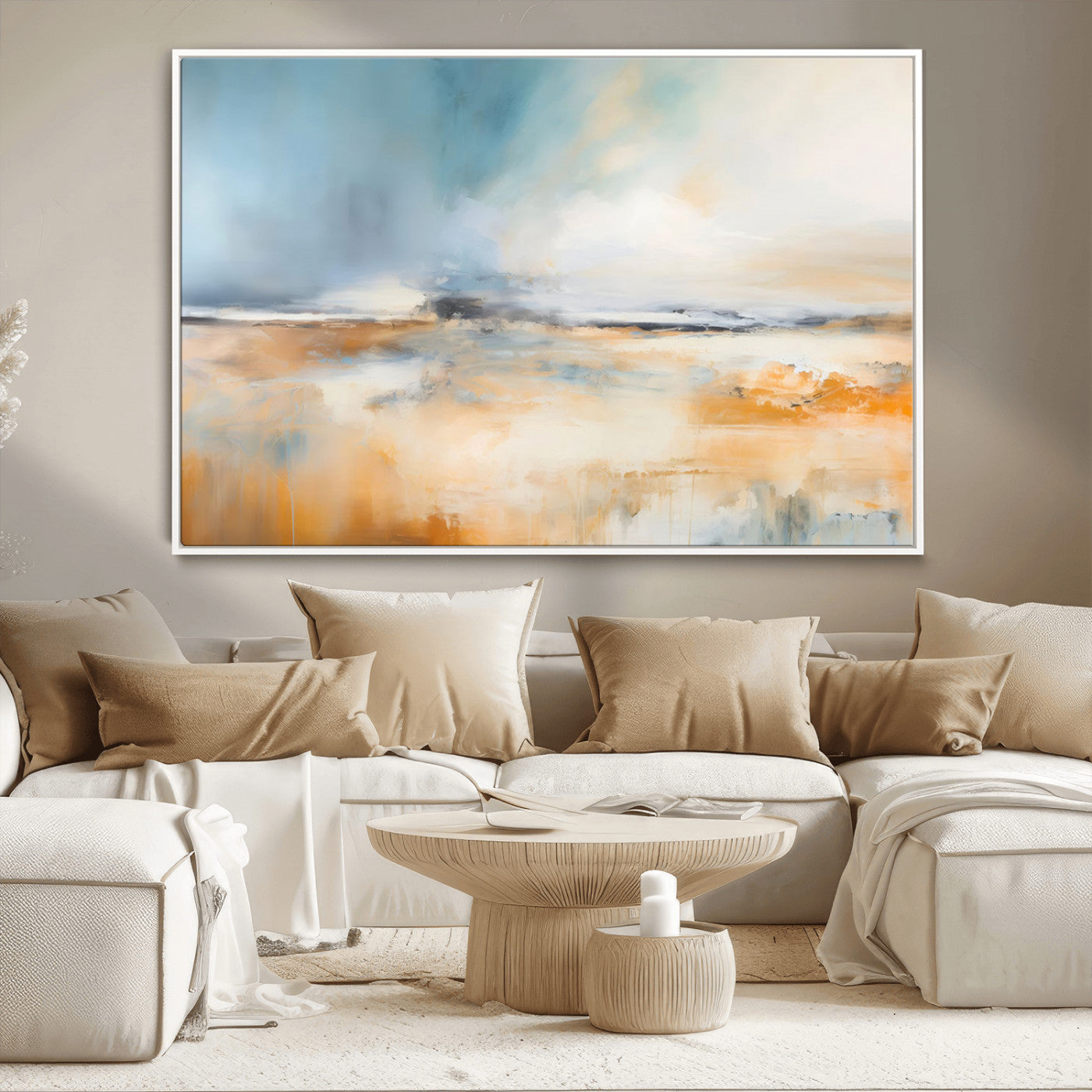 92764-MGV-CV-36X24-Abstract Landscape Wall Art – Modern Blue and Orange Canvas Print, Large Minimalist Painting for Living Room, Bedroom, Office or