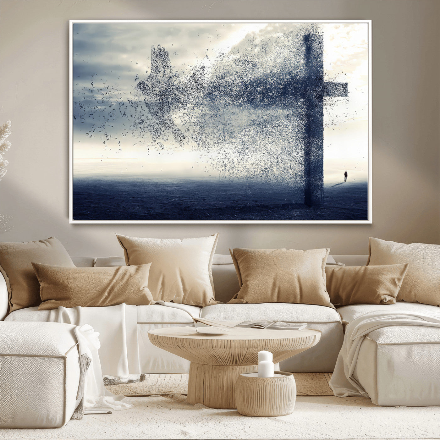 55718-MGV-CV-36X24-Surreal Cross Wall Art – Spiritual Faith Canvas Print, Abstract Christian Artwork with Modern Religious Symbol for Living Room,