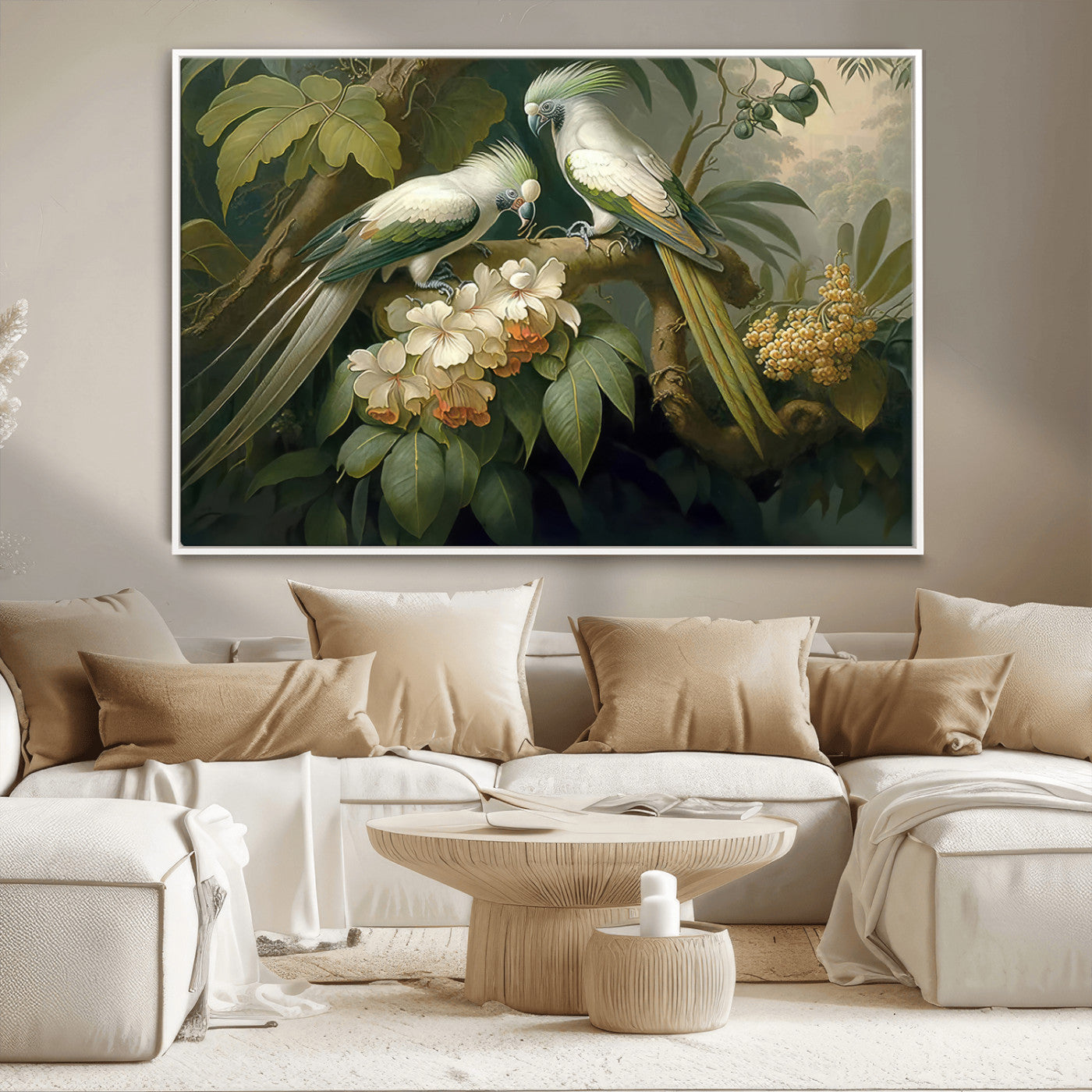 84047-MGV-CV-36X24-Tropical Birds Wall Art – Elegant Botanical Canvas Print, Exotic Nature Decor for Living Room, Bedroom or Office
