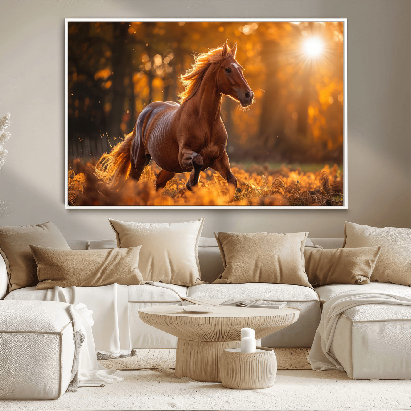 92144-MGV-CV-36X24-Sunset Horse Wall Art Canvas Print, Framed Horse Barn Art Picture Print, Majestic Horse Perfect Rustic Farmhouse Decor Artwork