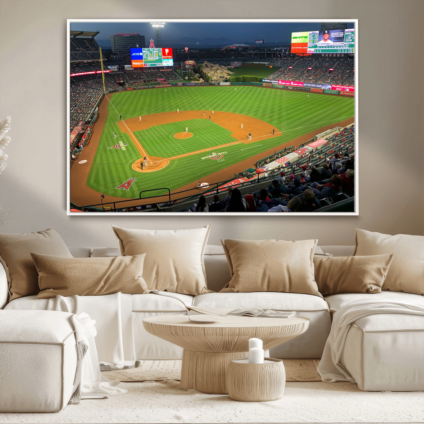 93707-MGV-CV-36X24-Los Angeles Stadium Wall Art Canvas Print, Framed Angel Stadium Field Art Picture Print, Anaheim Stadium Perfect Sports Room Decor
