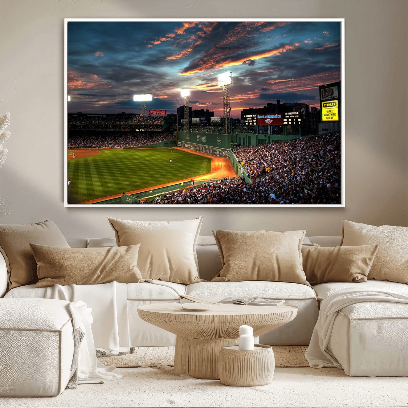 66781-MGV-CV-36X24-Baseball Stadium Wall Art – Canvas Print Evening Game Field Packed Crowd Sunset Sky Sports Photography, Dynamic Decor for Game