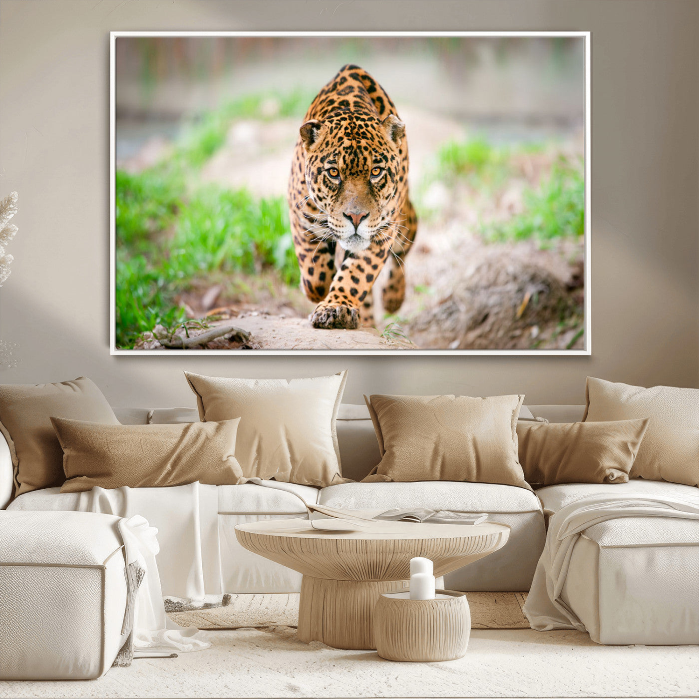 75066-MGV-CV-36X24-Leopard Wall Art Canvas Print, Framed Wild Animal Art Picture Print, Blue Eye Leopard Perfect Wild Minimal Decor Artwork