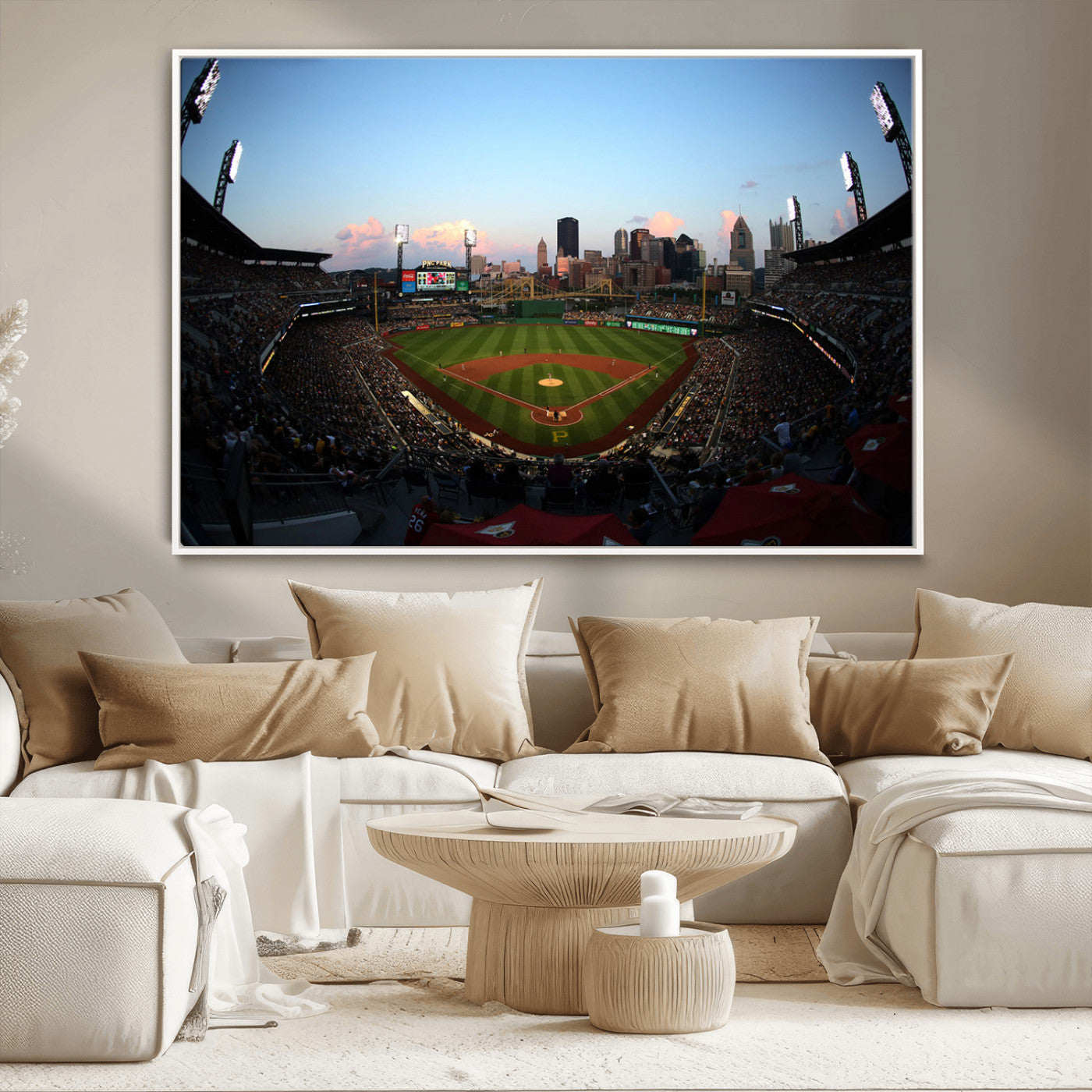 67670-MGV-CV-36X24-PNC Park Stadium Wall Art Canvas Print, Framed Pittsburgh Pirates Stadium Art Picture Print, PNC Park Field Perfect Sport Room