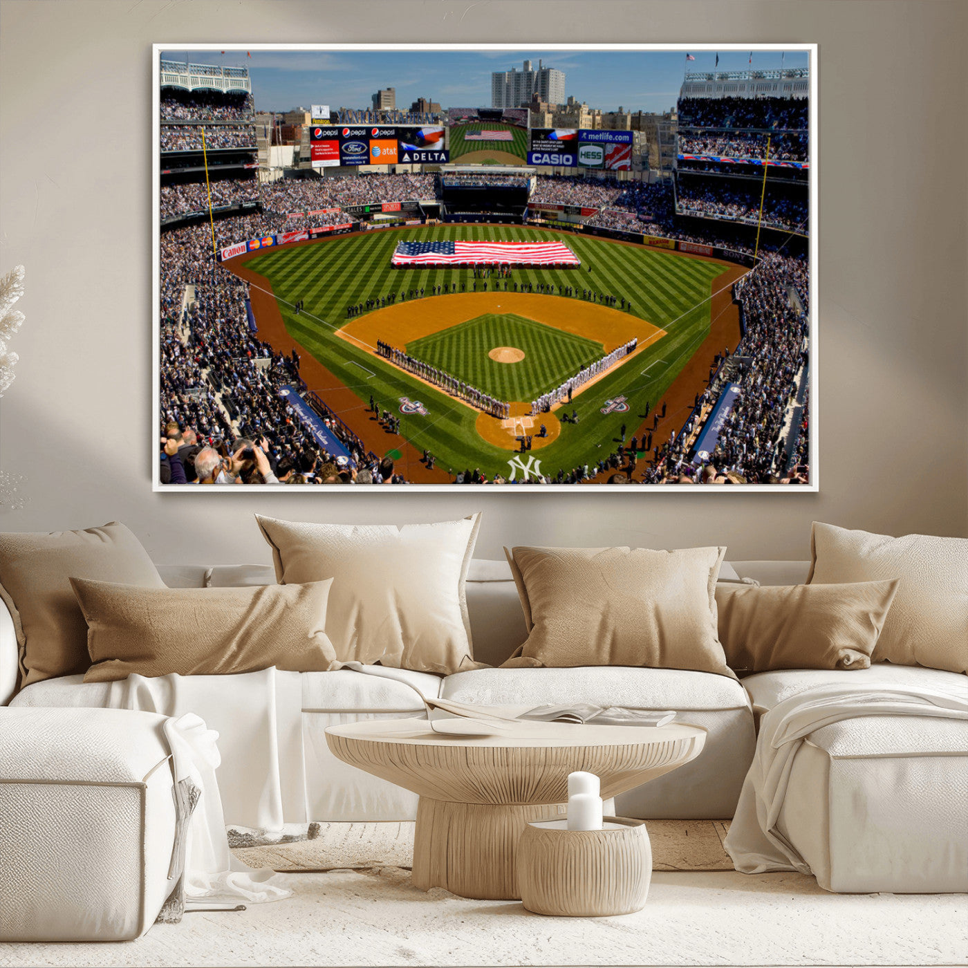 20879-MGV-CV-36X24-Yankee Stadium Wall Art Canvas Print, Framed New York Stadium Art Picture Print, Yankee Field Perfect Sport Room Decor Artwork