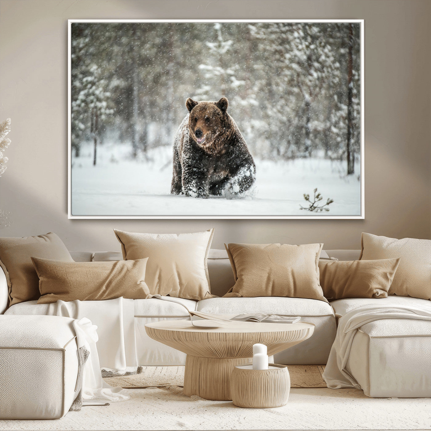 43350-MGV-CV-36X24-Wild Bear in Snow Wall Art – Majestic Wildlife Photography Print, Winter Forest Nature Decor for Cabin, Lodge, Rustic Home,