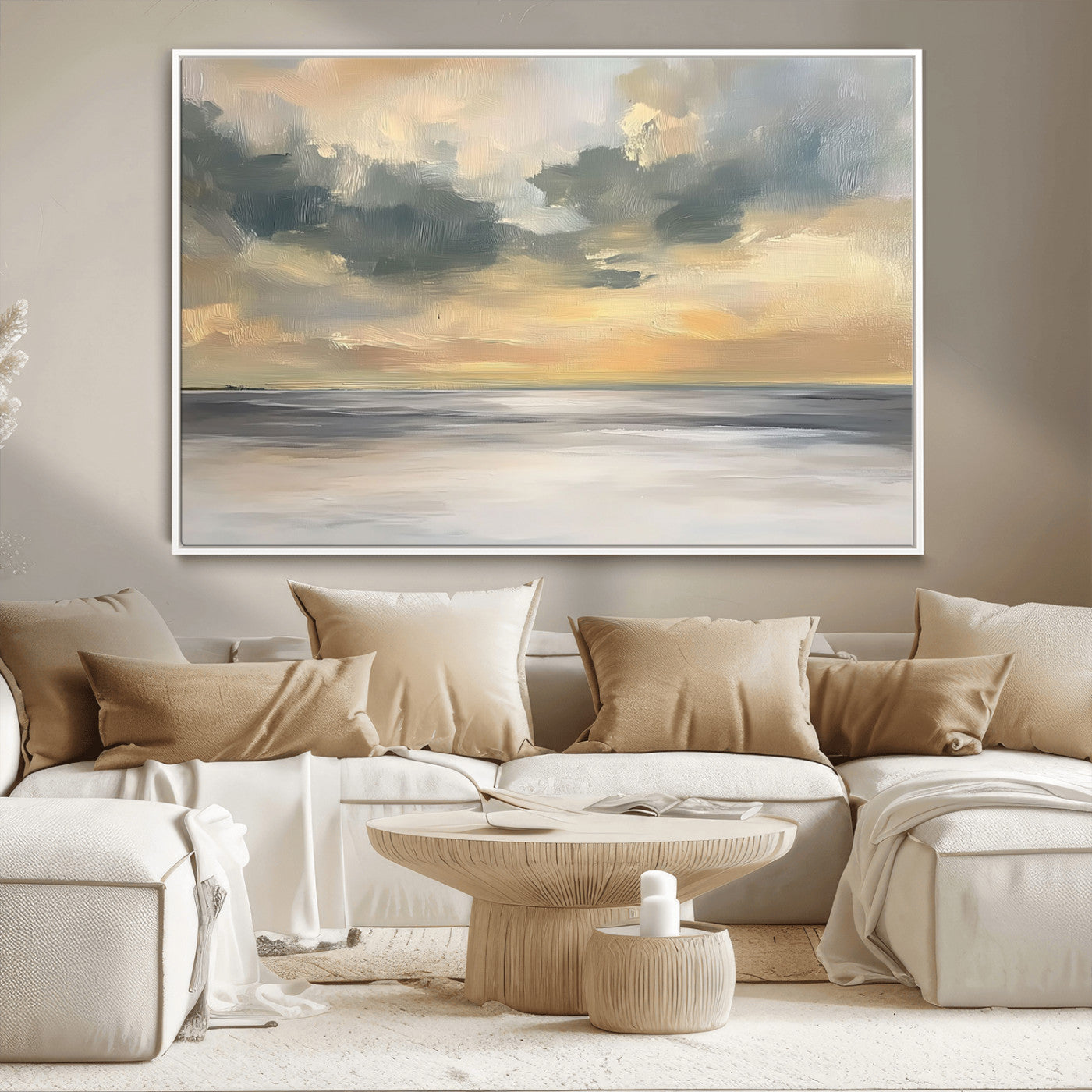 45544-MGV-CV-36X24-Ocean Sunset Wall Art – Serene Seascape Canvas Print with Golden Sky and Calm Water, Coastal Beach Artwork for Living Room,