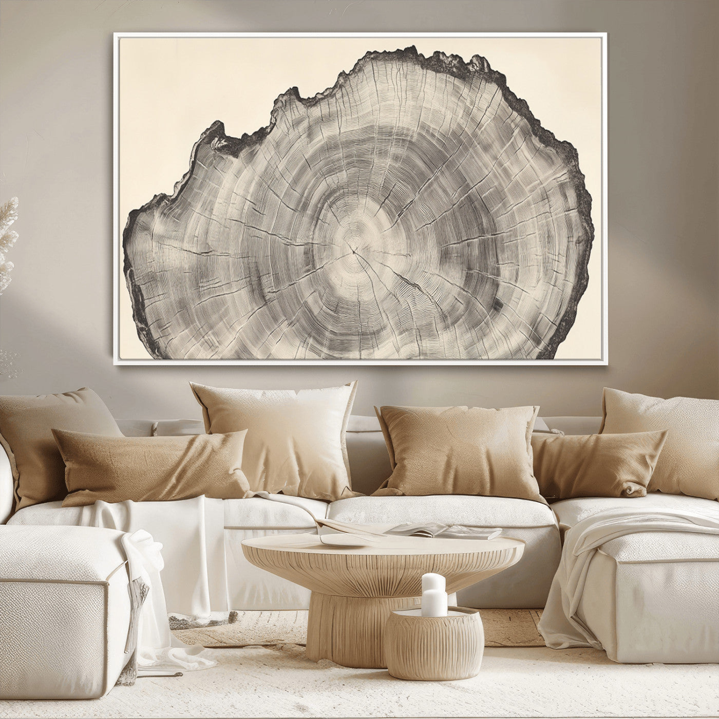 98921313-MGV-CV-36X24-Tree Ring Wall Art Canvas Print, Framed Wood Slice Art Picture Print, Minimalist Wood Perfect Rustic Academic Decor Artwork
