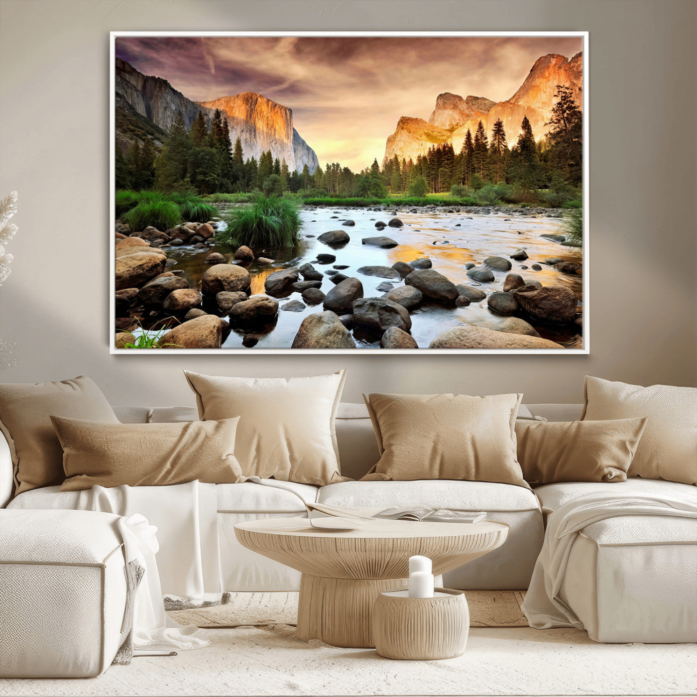 90956031-MGV-CV-36X24-Yosemite Valley Wall Art – Scenic Mountain River Landscape Canvas Print, Nature Photography for Living Room, Bedroom, Cabin,