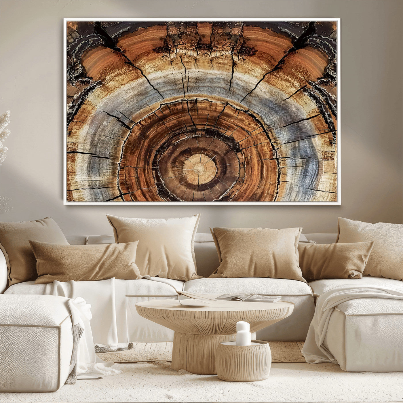 15184146-MGV-CV-36X24-Tree Rings Wall Art Canvas Print, Framed Wood Texture Art Picture Print, Rustic Pattern Perfect Rustic Organic Decor Artwork