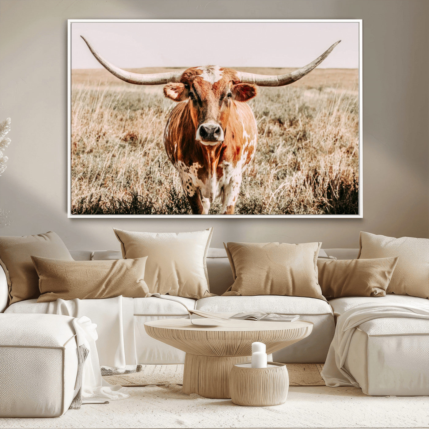 54986862-MGV-CV-36X24-Majestic Longhorn Wall Art – Canvas Print of Graceful Strength & Bold Spirit, Wild Plains Beauty Nature Inspired Rustic Decor for