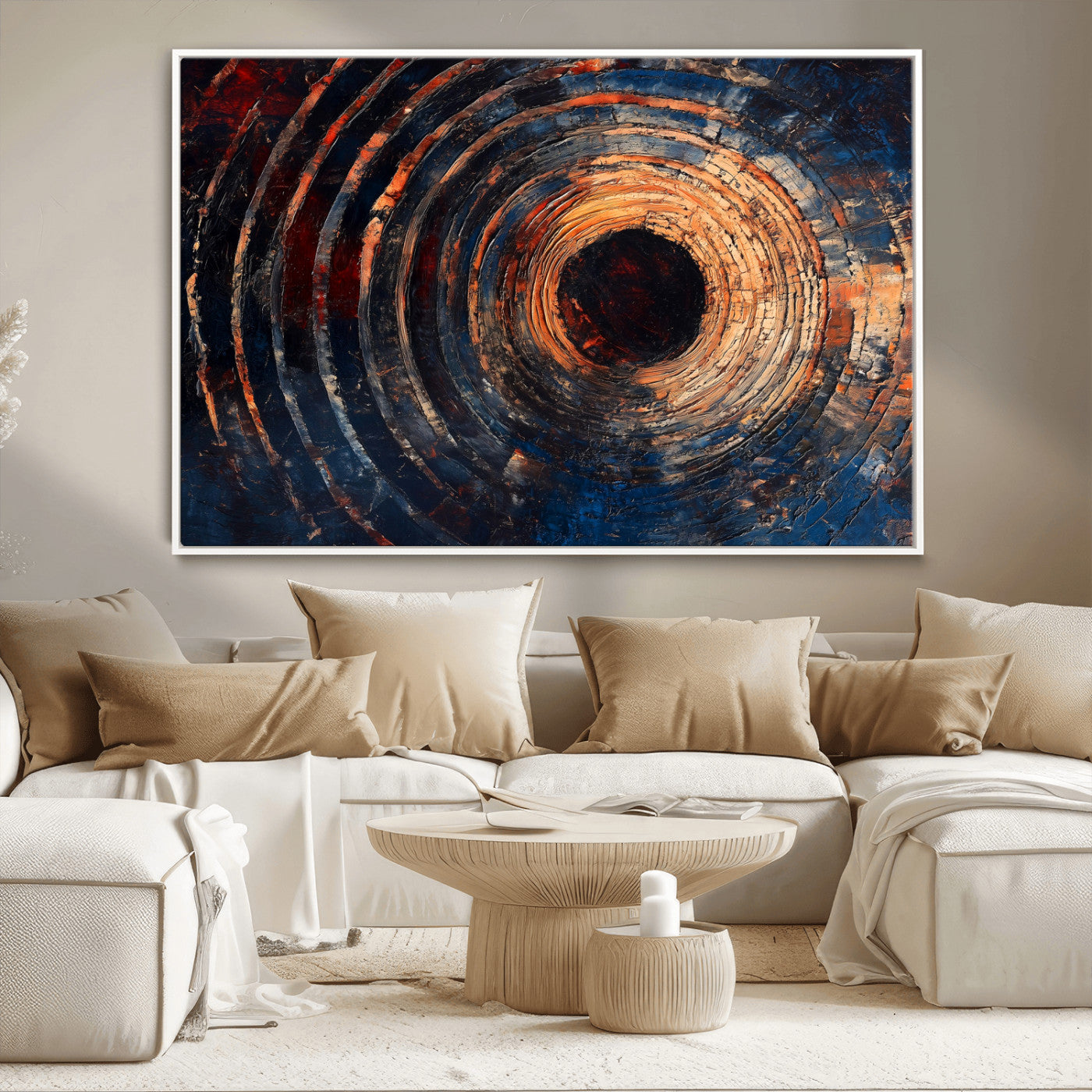 10017879-MGV-FC-36X24_White-Wood Tree Ring Wall Art Canvas Print, Framed Natural Wood Art Picture Print, Rustic Tree Slice Perfect Rustic Decor Artwork