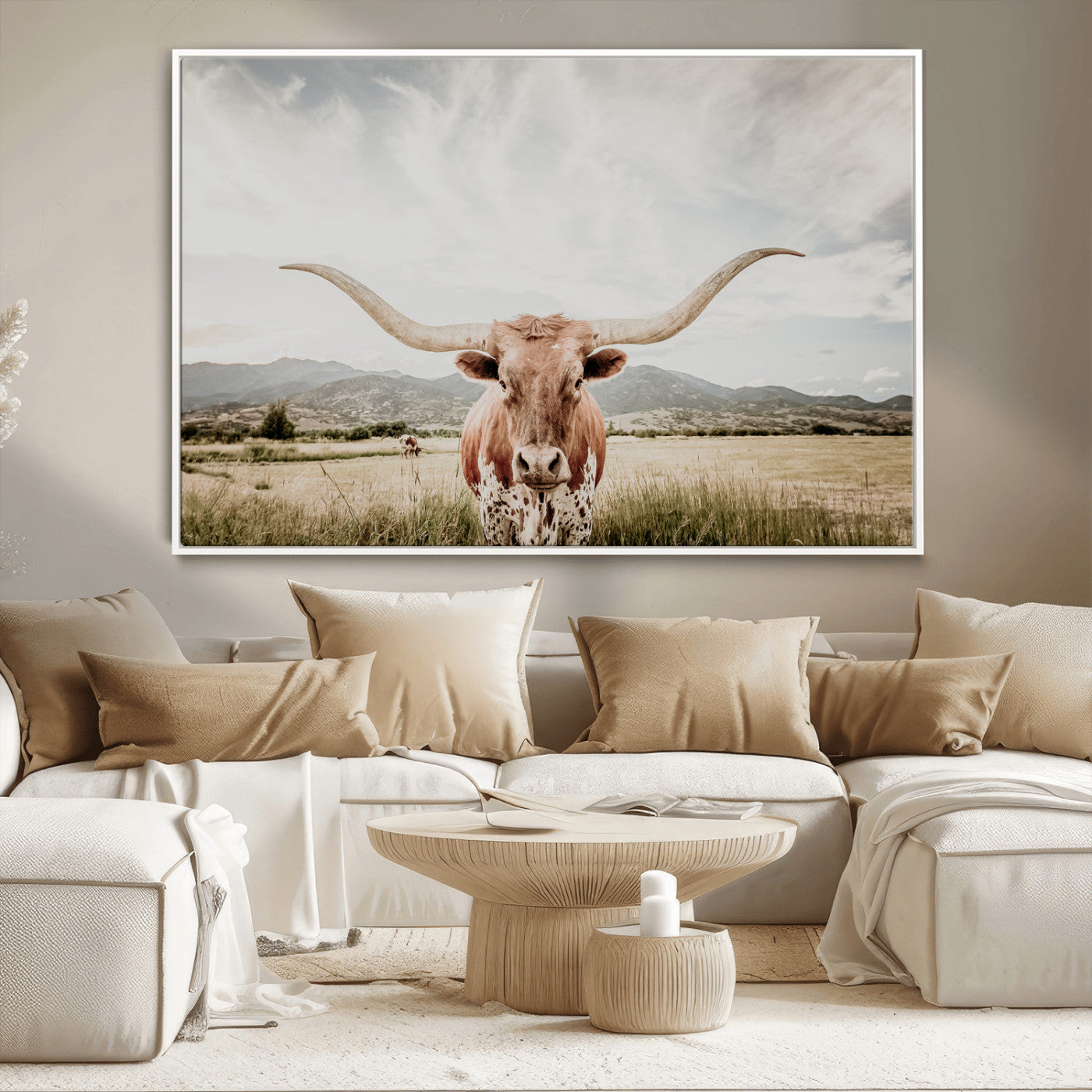 80054319-MGV-CV-36X24-Longhorn Wall Art – Rustic Western Canvas Print, Majestic Bull Artwork for Farmhouse, Ranch or Living Room
