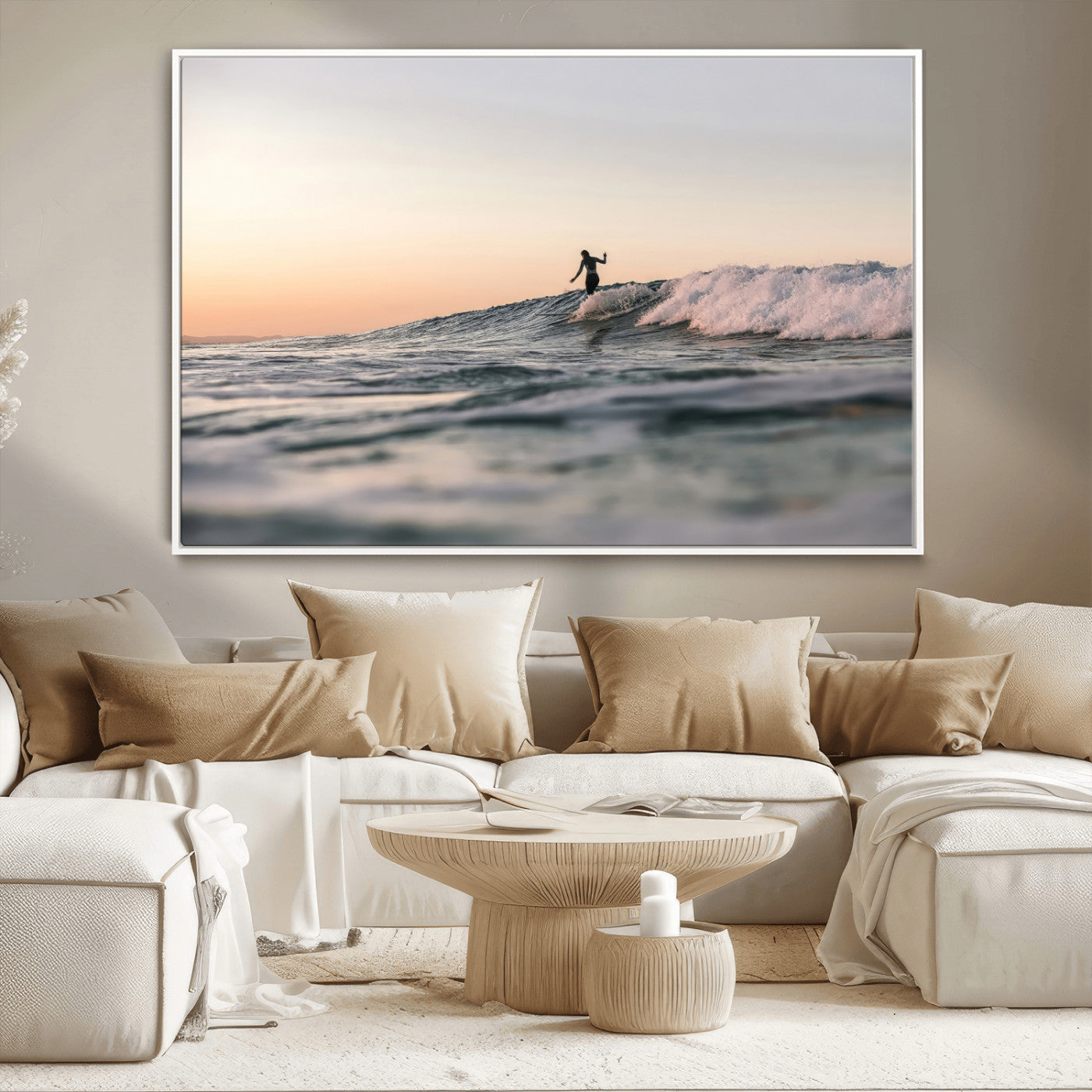 58502923-MGV-CV-36X24-Wave Rider Wall Art Canvas Print, Framed Ocean Wave Art Picture Print, Riding Surf Perfect Sunset Surf Decor Artwork