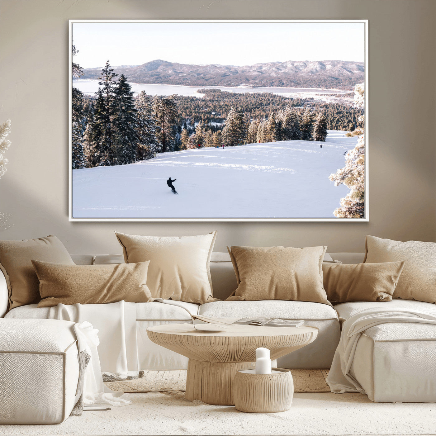 79857868-MGV-CV-36X24-Snowy Mountain Wall Art Canvas Print, Framed Ski Slope Art Picture Print, Winter Forest Perfect Modern Rustic Decor Artwork