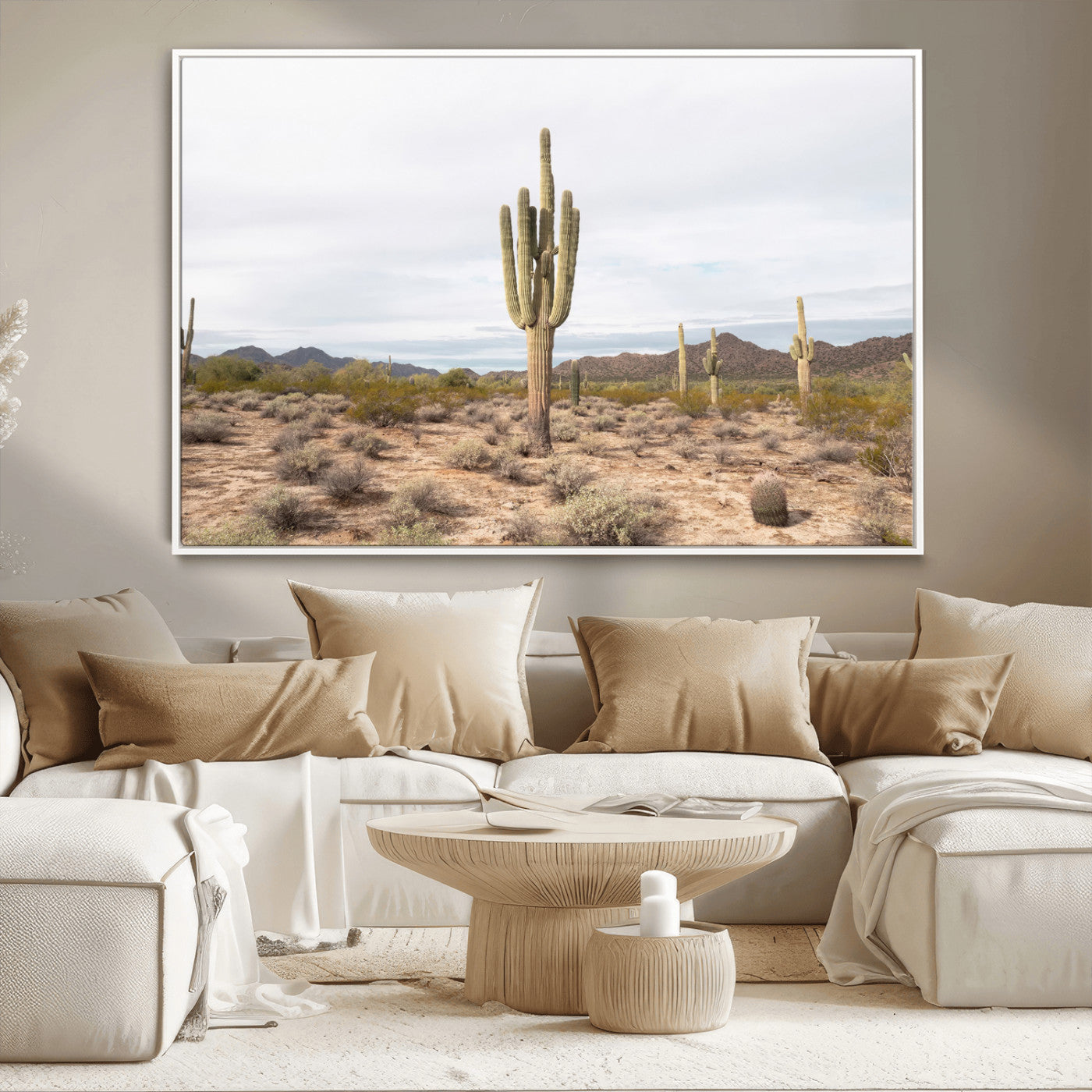 96147924-MGV-CV-36X24-Saguaro Cactus Wall Art Canvas Print, Framed Desert Cactus Art Picture Print, Earthy Desert Perfect Southwestern Boho Decor