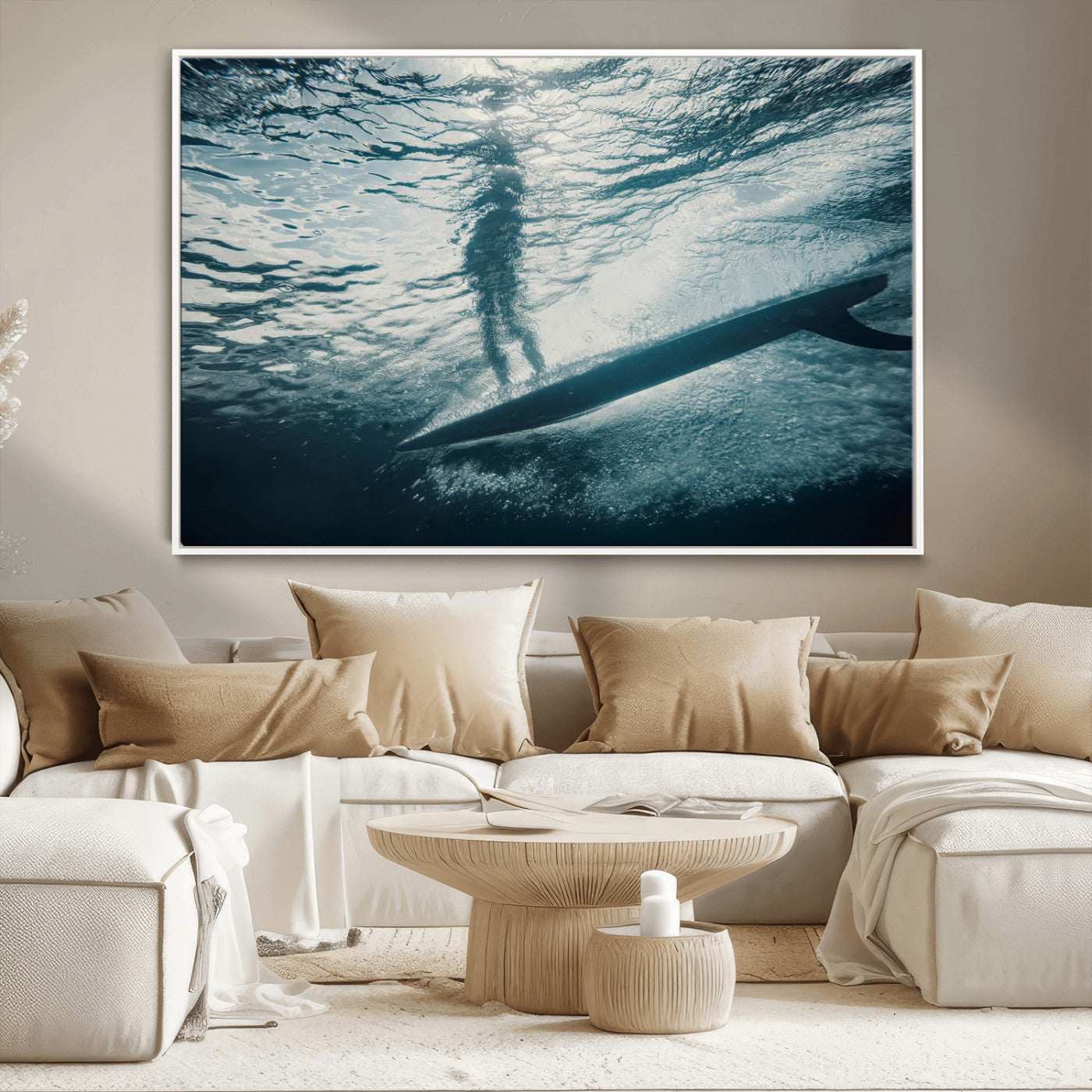 71192524-MGV-CV-36X24-Submerged Surf Wall Art Canvas Print, Framed Underwater Perspective Art Picture Print, Ocean Surf Perfect Coastal Adventure Decor