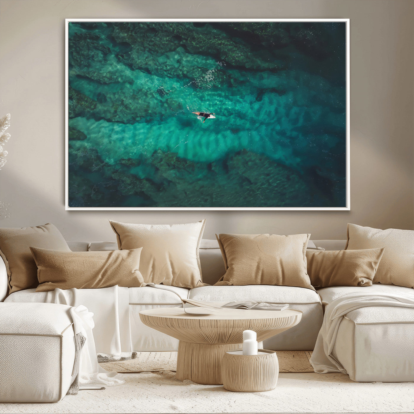93287752-MGV-CV-36X24-Ocean Surf Wall Art Canvas Print, Framed Blue Waters Art Picture Print, Vibrant Seascape Perfect Coastal Adventure Decor Artwork