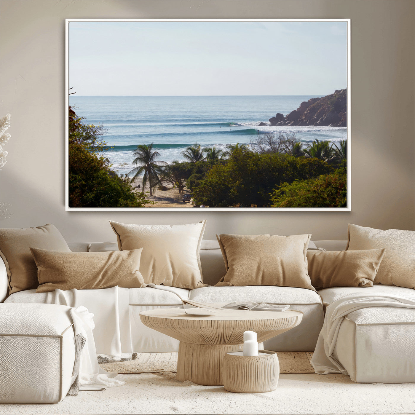 88336640-MGV-CV-36X24-Tropical Beach Scene Wall Art Canvas Print, Framed Coastal Photography Art Picture Print, Ocean Horizon Art Perfect Coastal Boho