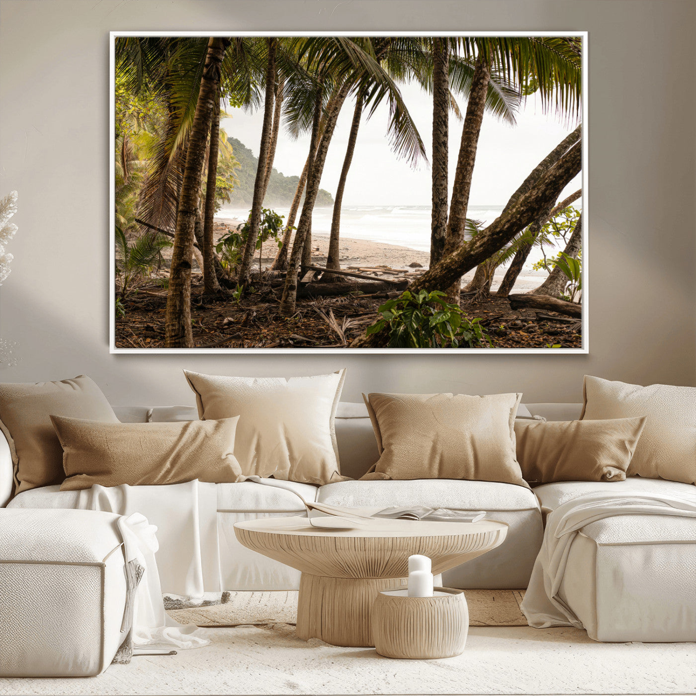92093951-MGV-CV-36X24-Tropical Jungle Wall Art Canvas Print, Framed Palm Tree Forest Art Picture Print, Coastal Escape Perfect Jungle Retreat Decor