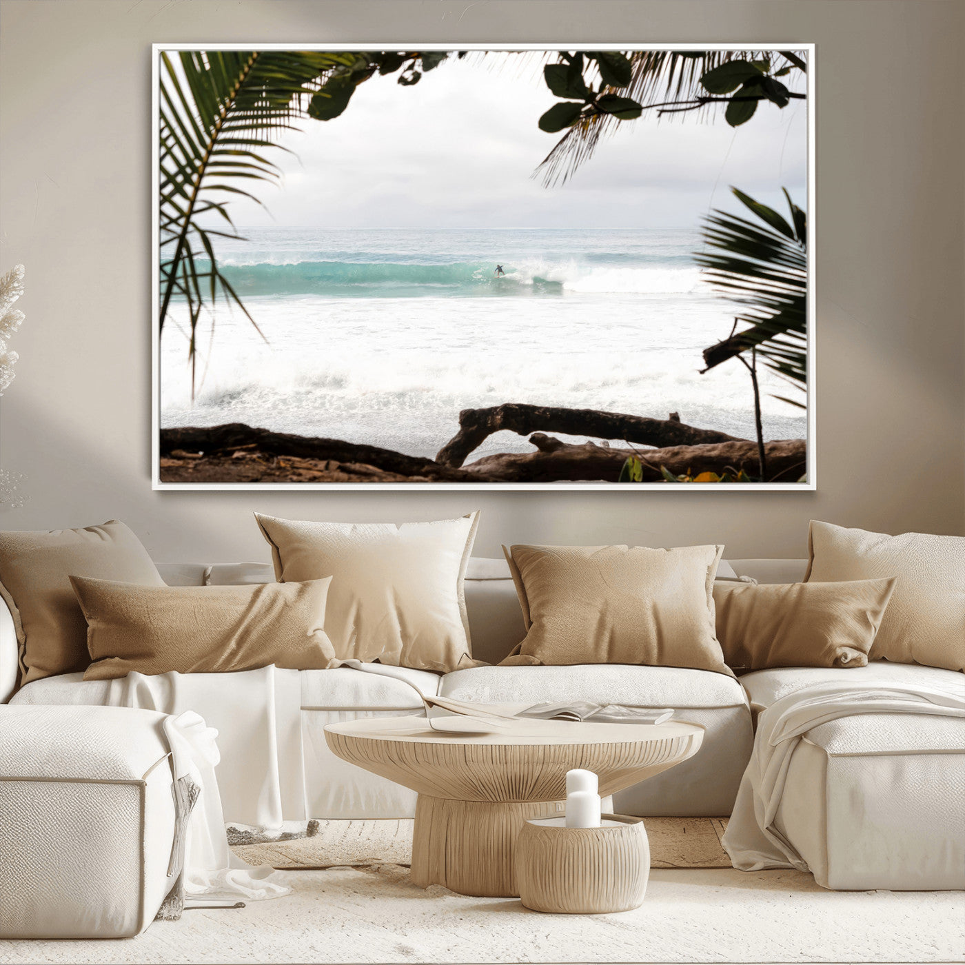 50382104-MGV-CV-36X24-Tropical Surf Wall Art Canvas Print, Framed Palm Tree View Art Picture Print, Beach House Art Perfect Boho Coastal Decor Artwork