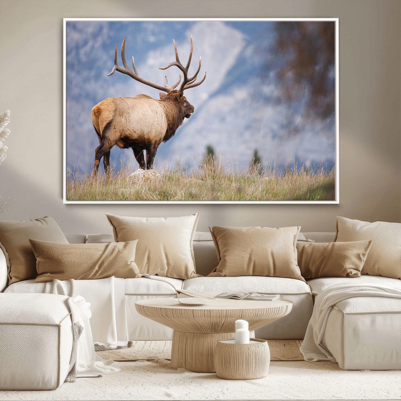 26365841-MGV-CV-36X24-Mountain Elk Art Wall Art Canvas Print, Framed Rustic Wildlife Print Art Picture Print, Lodge Style Decor Perfect Rustic Lodge